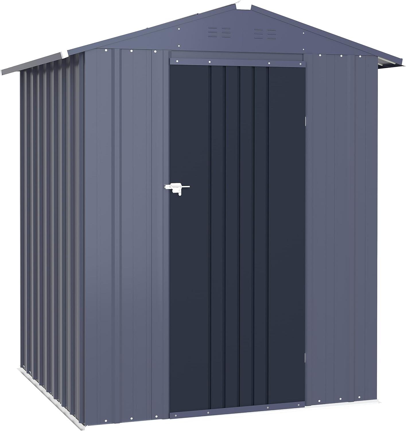 VEIKOUS 10' x 12' Outdoor Storage Shed with Lockable Doors for Garden, Gray