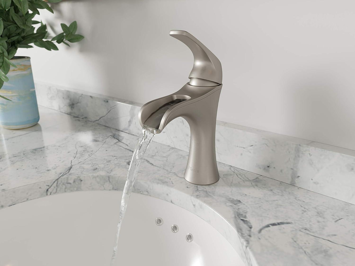 Brushed Nickel Single Handle Mid Arc Bathroom Faucet