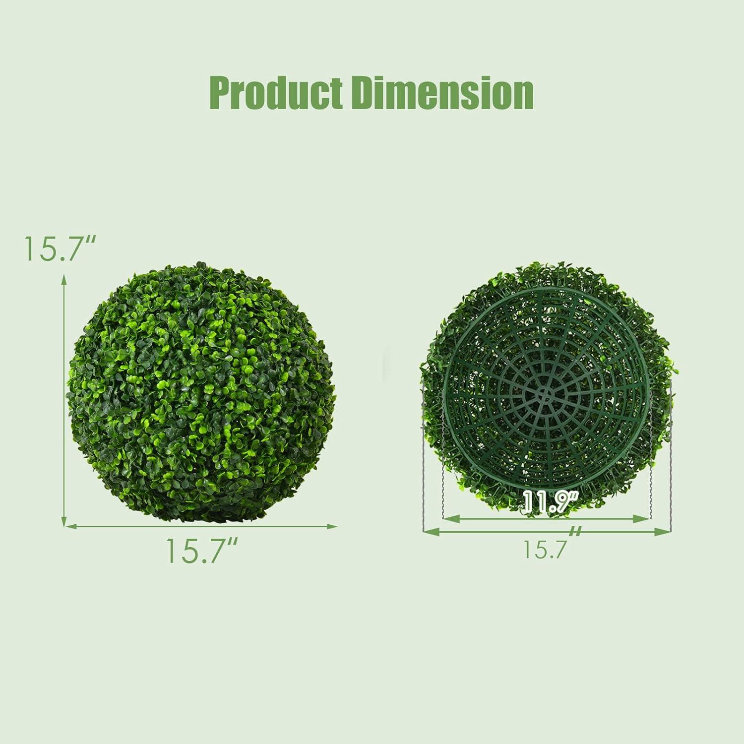 16in Artificial Boxwood Topiary Set of 2, Realistic Faux Plants Decoration for Backyard Balcony Garden Wedding Home Decor, No Maintenance, 2 PCS Decorative Topiary