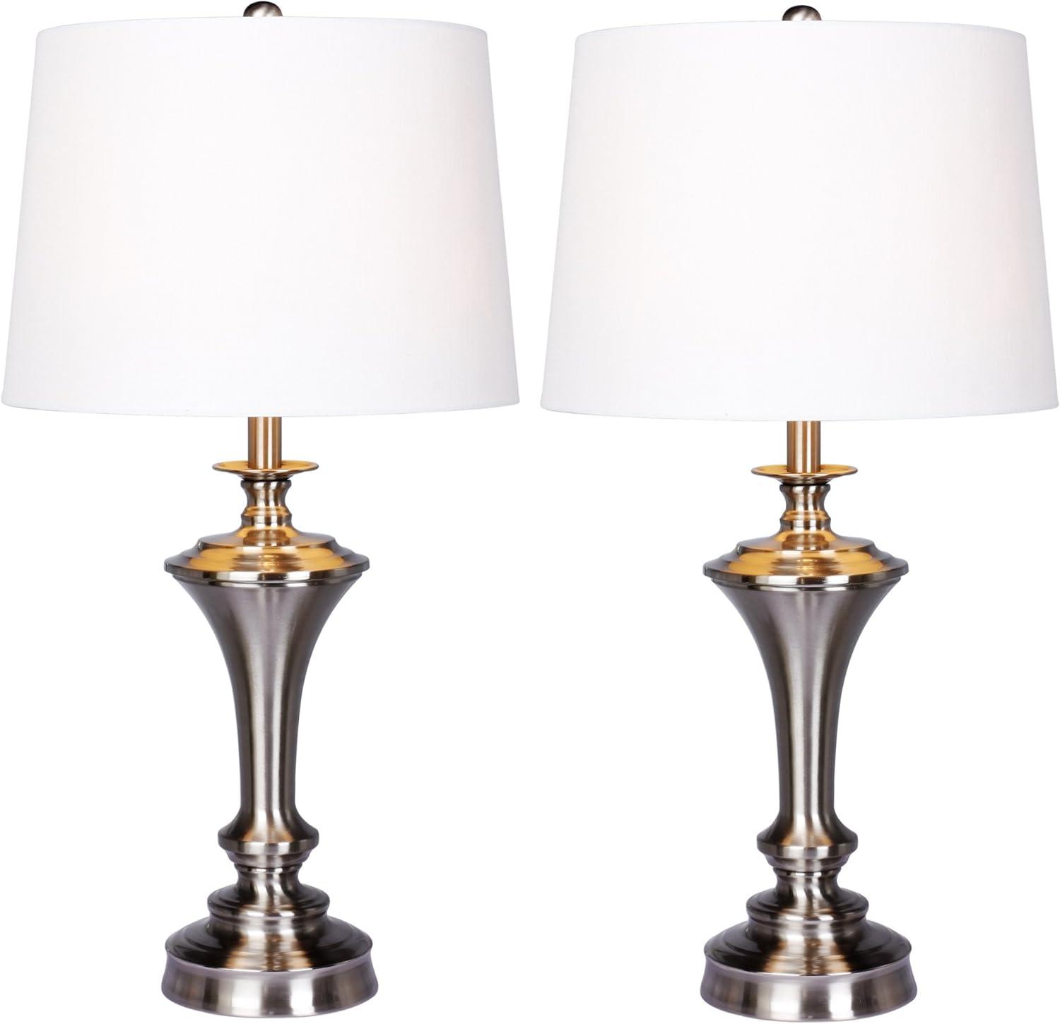 Brushed Steel and White 30" Metal Urn Table Lamp Set