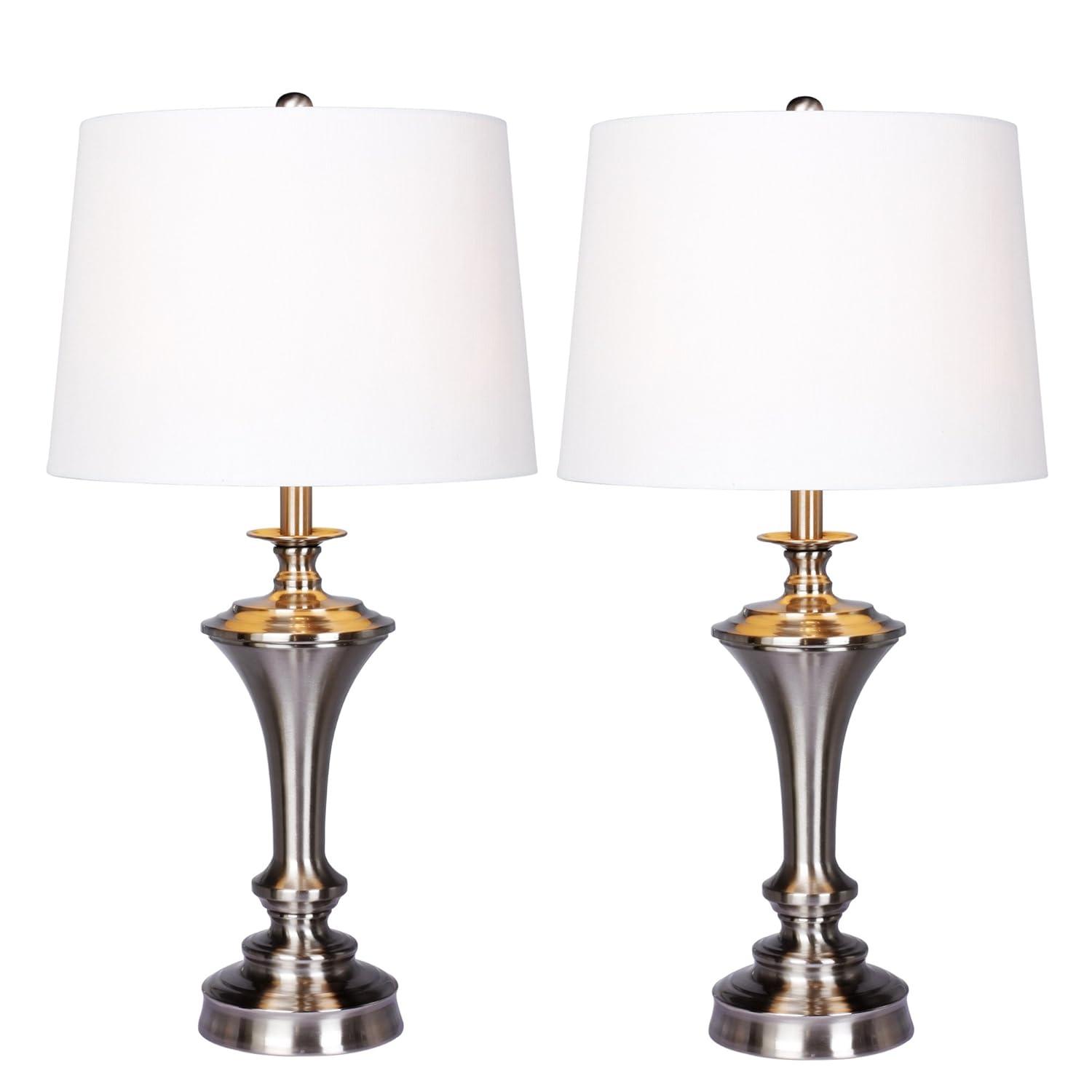 Brushed Steel and White 30" Metal Urn Table Lamp Set