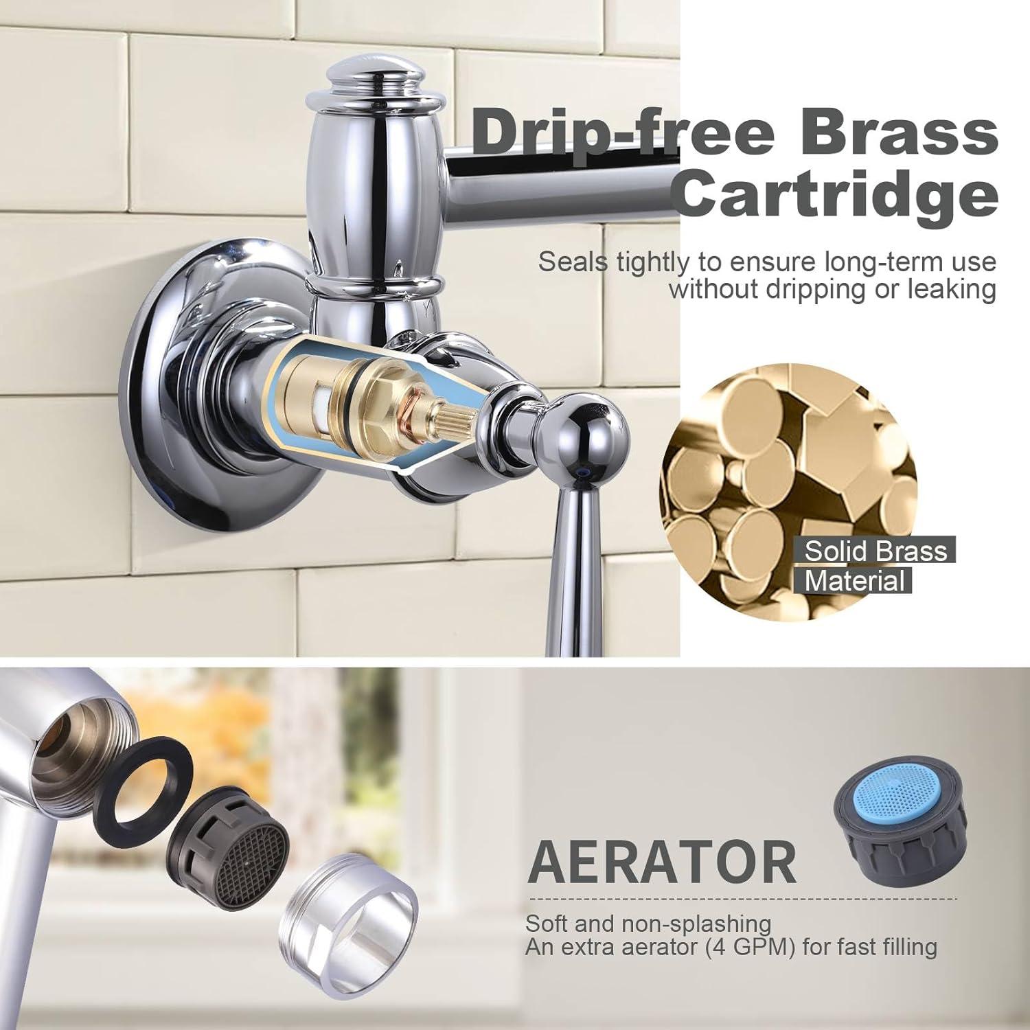 ARCORA ARCORA Wall Mounted Pot Filler Brass Folding Kitchen Faucet with 2 Handles AR7106800C