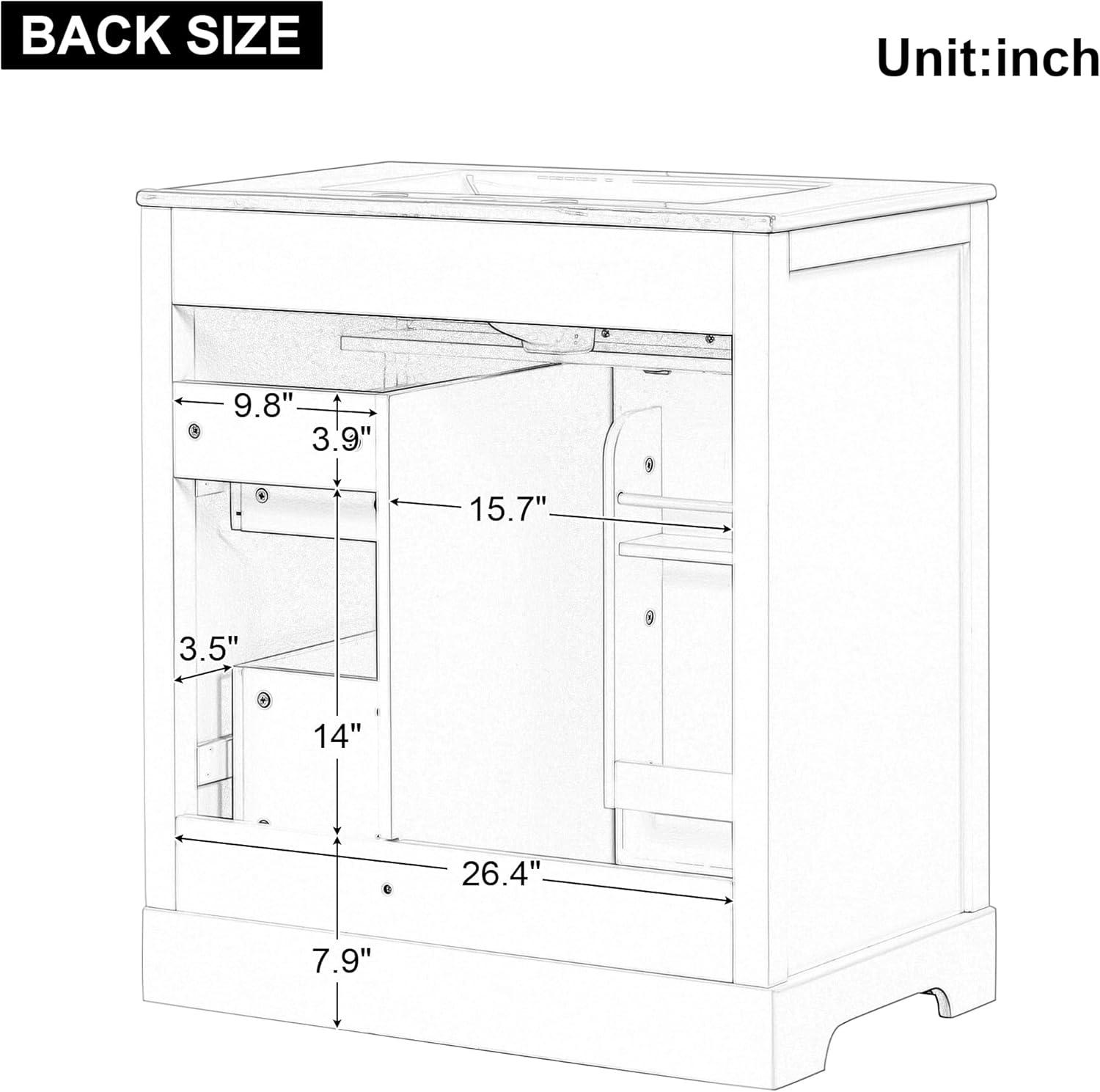 White 30" Solid Wood Bathroom Vanity with Ceramic Sink