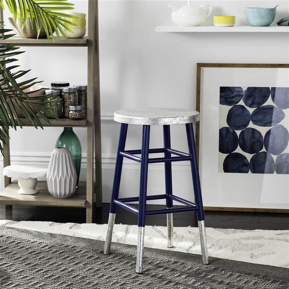 Kenzie Silver Dipped Counter Stool - FOX3211 - Navy/Silver - Safavieh Couture