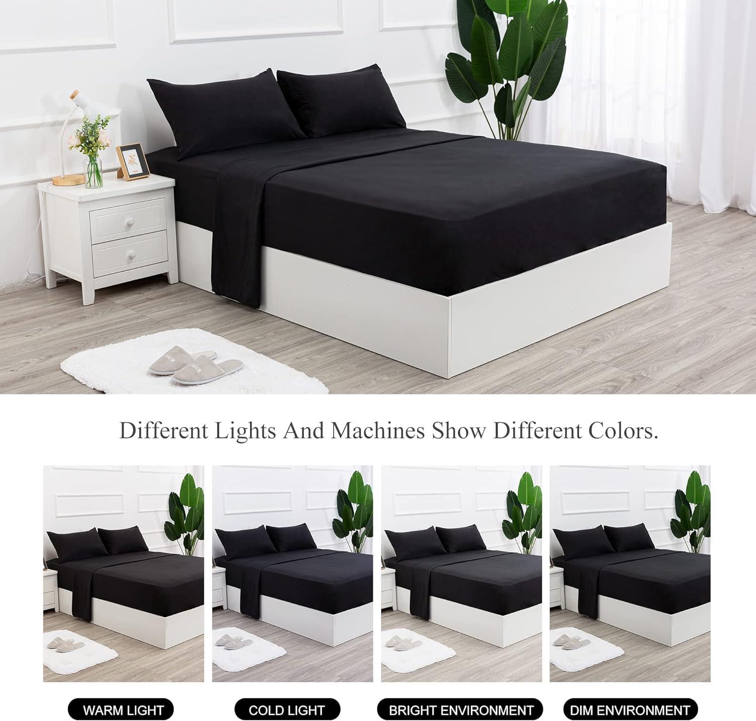 Full Size Sheet Sets - 4 Piece Black Bed Sheets Full Soft Brushed Microfiber Luxury Hotel Bedding Sheets & Pillowcases Deep Pocket up to 16 inch Easy Fit Shrinkage and Fade Resistant