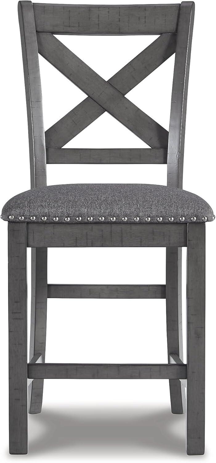 Myshanna Transitional Gray Wood Counter Height Barstool, Set of 2