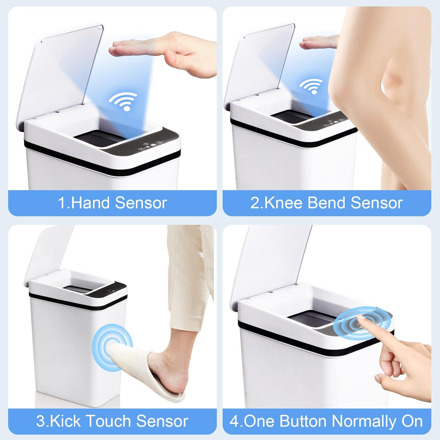 VQJTCVLY 2Pack Bathroom Small Trash Can with Lid, 2.6 Gallon Touchless Automatic Garbage Can Slim Waterproof Motion Sensor Smart Trash Bin for Bedroom, Office, Kitchen, Living Room (White)