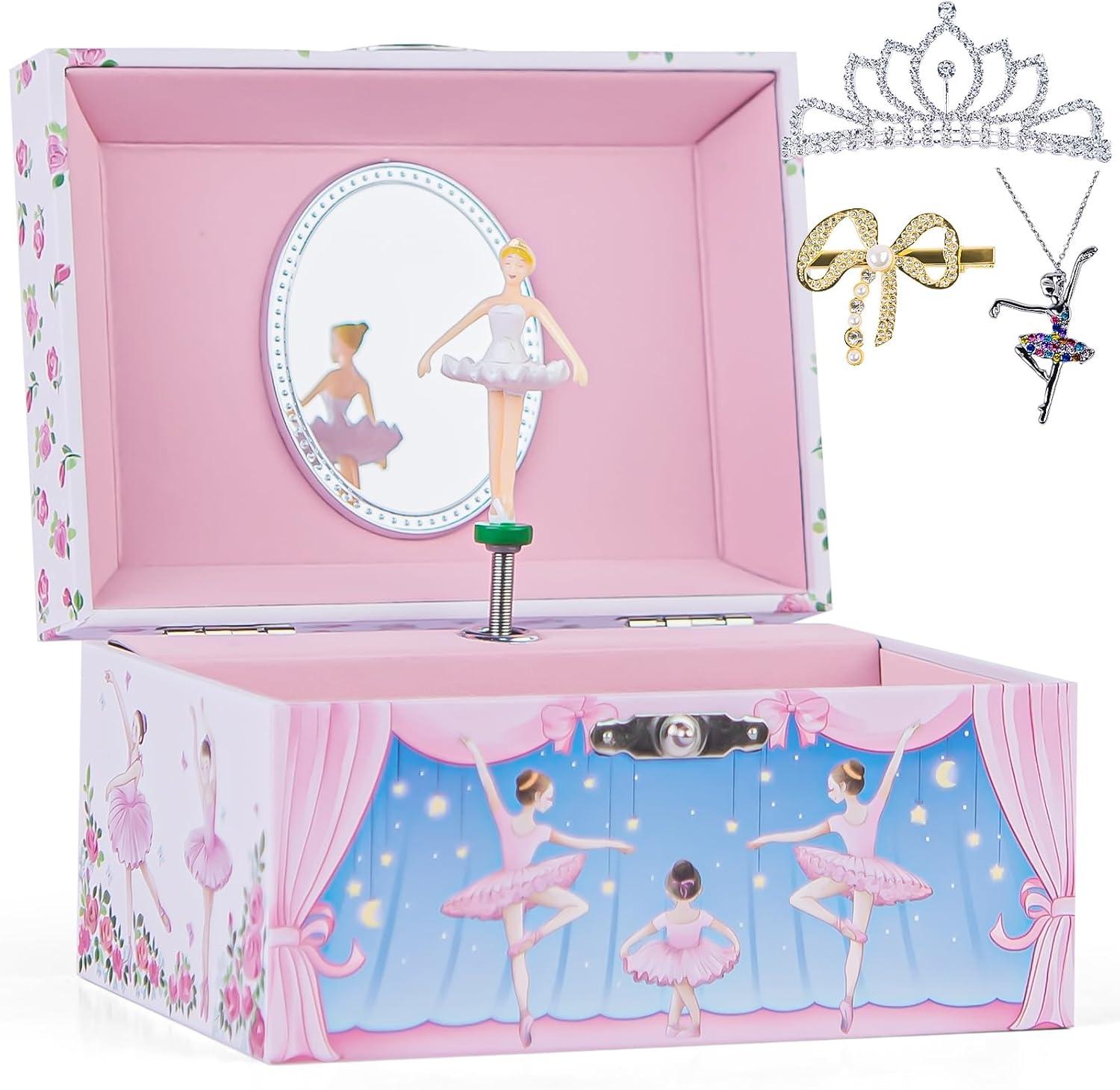 Jewelkeeper Girl's Musical Jewelry Storage Box with Spinning Ballerina Figurine, Pink