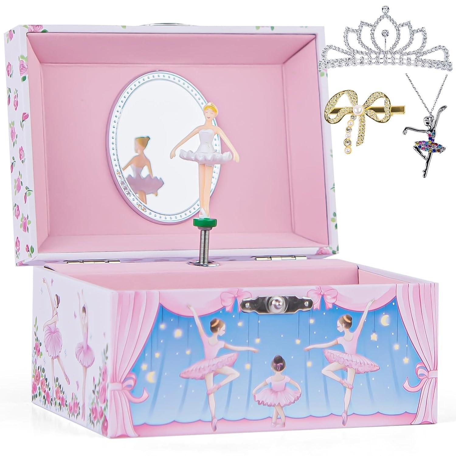 Jewelkeeper Girl's Musical Jewelry Storage Box with Spinning Ballerina Figurine, Pink