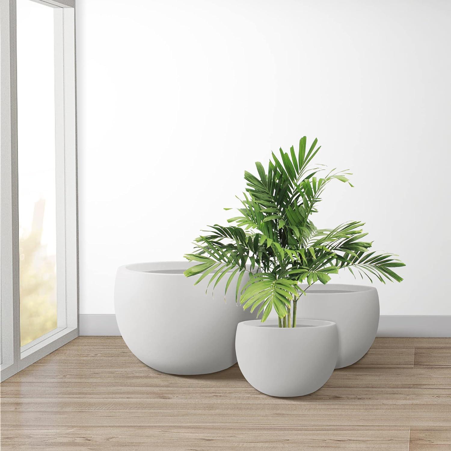 Pure White Round Concrete Planter Set with Drainage Holes