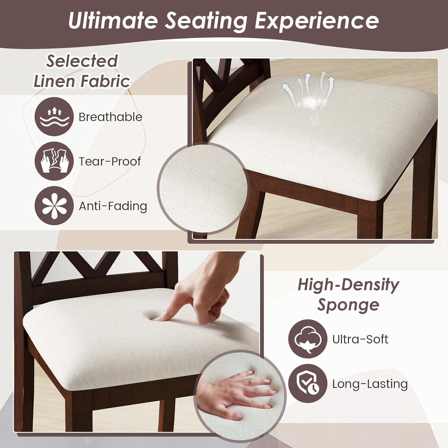 Spaco Dining Chair Set of 2 Wood Kitchen Chairs with Upholstered Seat Cushion and Rubber Wood Legs-Brown, Lounge Chair, Dining Room Chair for Kitchen, Dining, Bedroom, Living