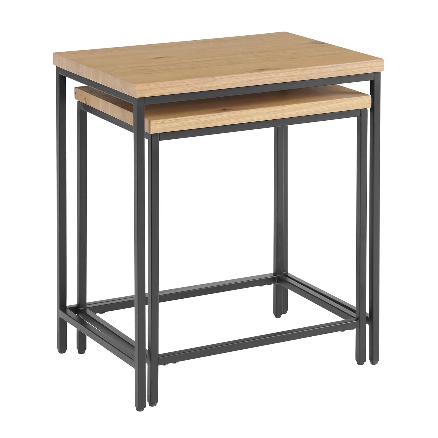 Lavish Home Set of 2 Modern Nesting Tables, End Tables for Living Room with Oak-Finished Top and Sturdy Metal Base