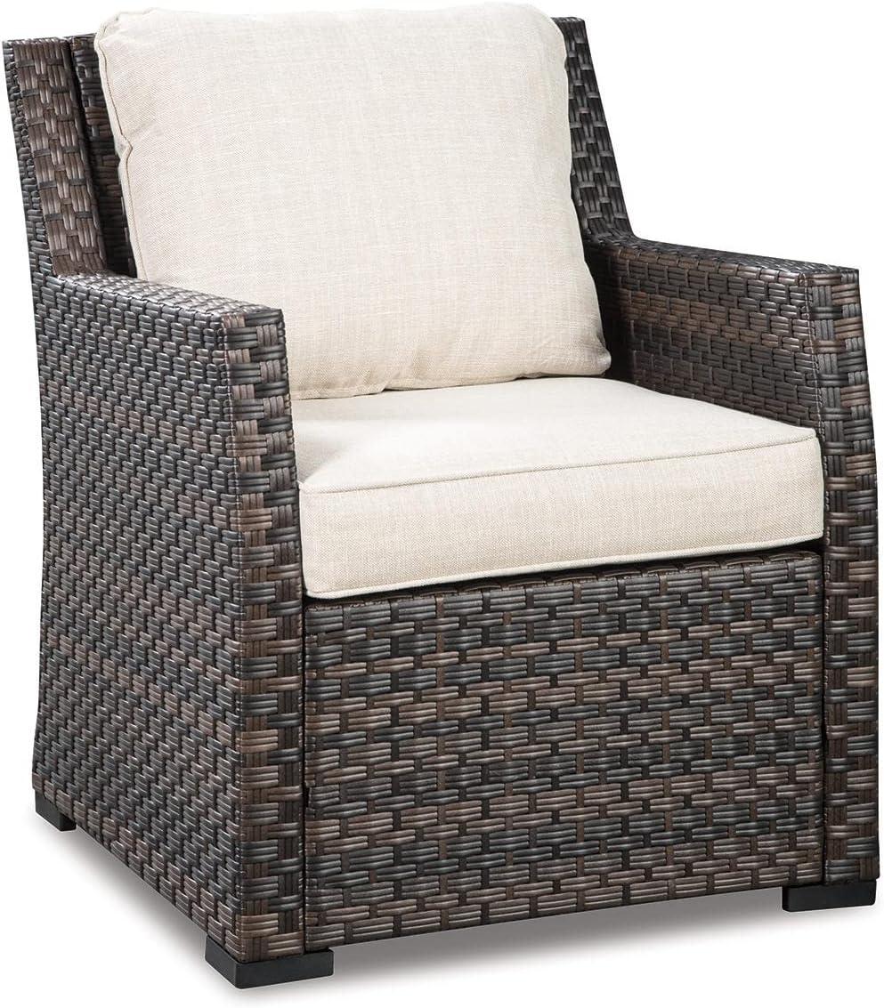Elegant Transitional Beige & Brown Lounge Chair with Cushions