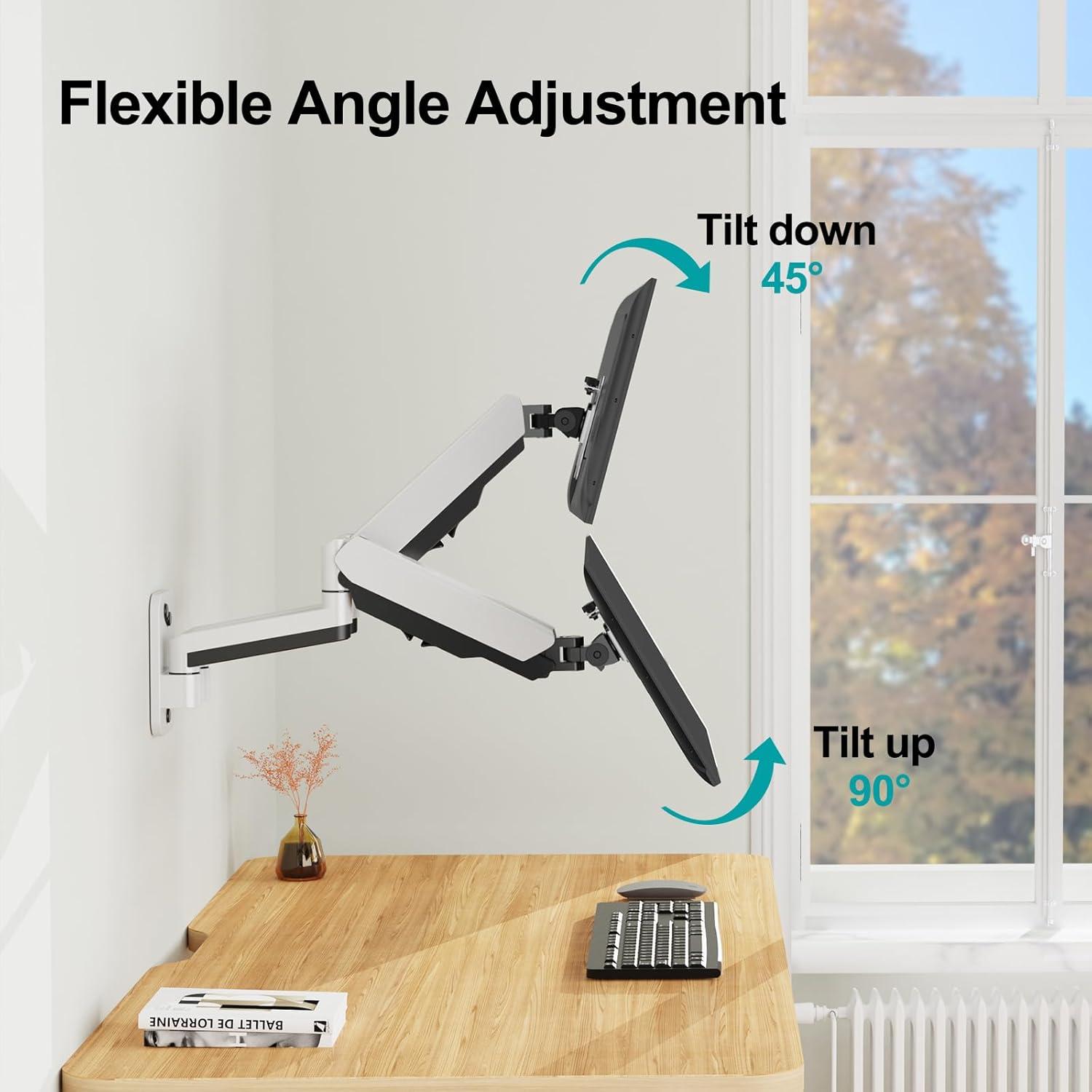 White Dual Monitor Wall Mount with Gas Spring Arms