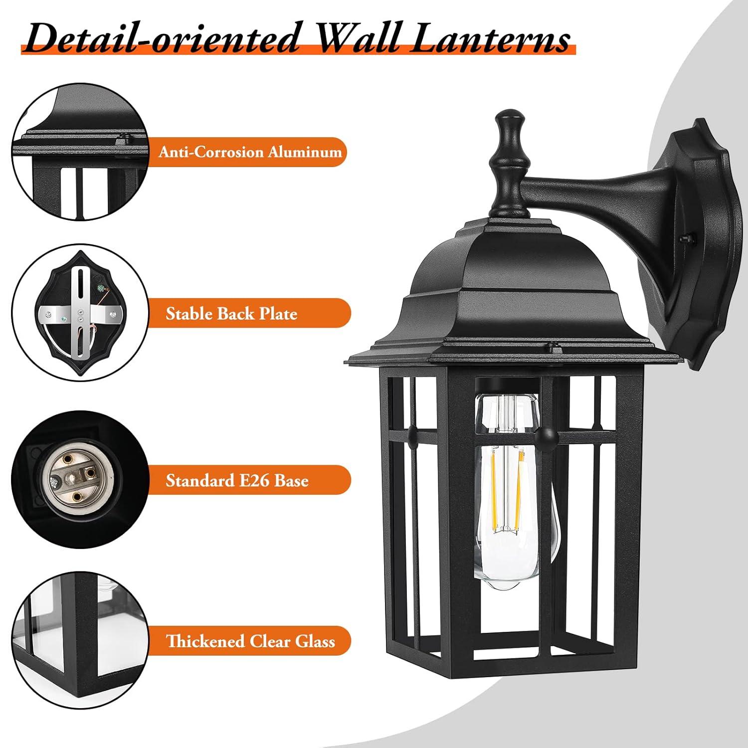 Outdoor Lights Fixtures Wall Sconce 2 Pack Black Porch Lights Outdoor Wall Lantern Decor Aluminum Anti-Rust Exterior Waterproof Outdoor Lights for House Patio Garage Front Door Entryway
