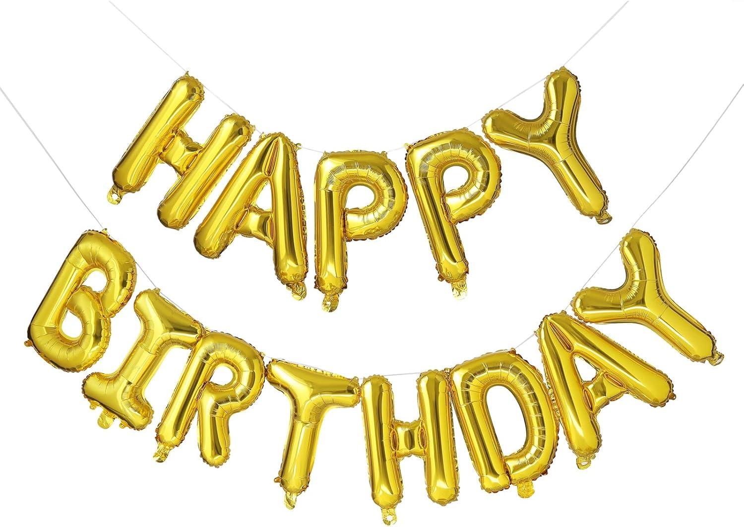 Happy Birthday Balloon Banner Party 16 Inch 3D Aluminum Foil Balloon kit Birthday Party Decor - gold