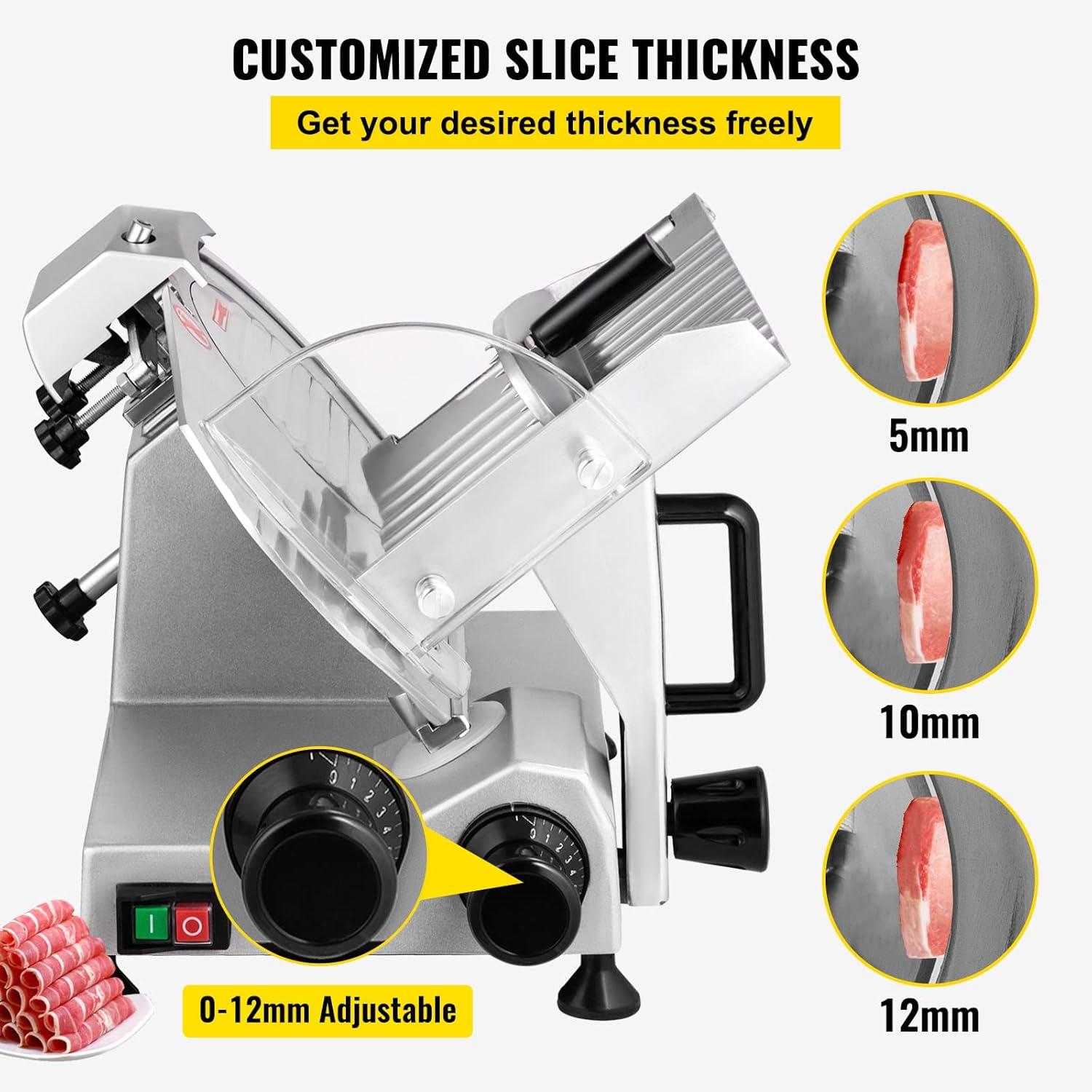 VEVOR Meat Slicer, 200 W Electric Deli Food Slicer, 350-400 rpm Commercial Meat Slicer with 8'' Chromium-plated Steel Blade, 0-12 mm Adjustable Thickness Food Slicer Machined