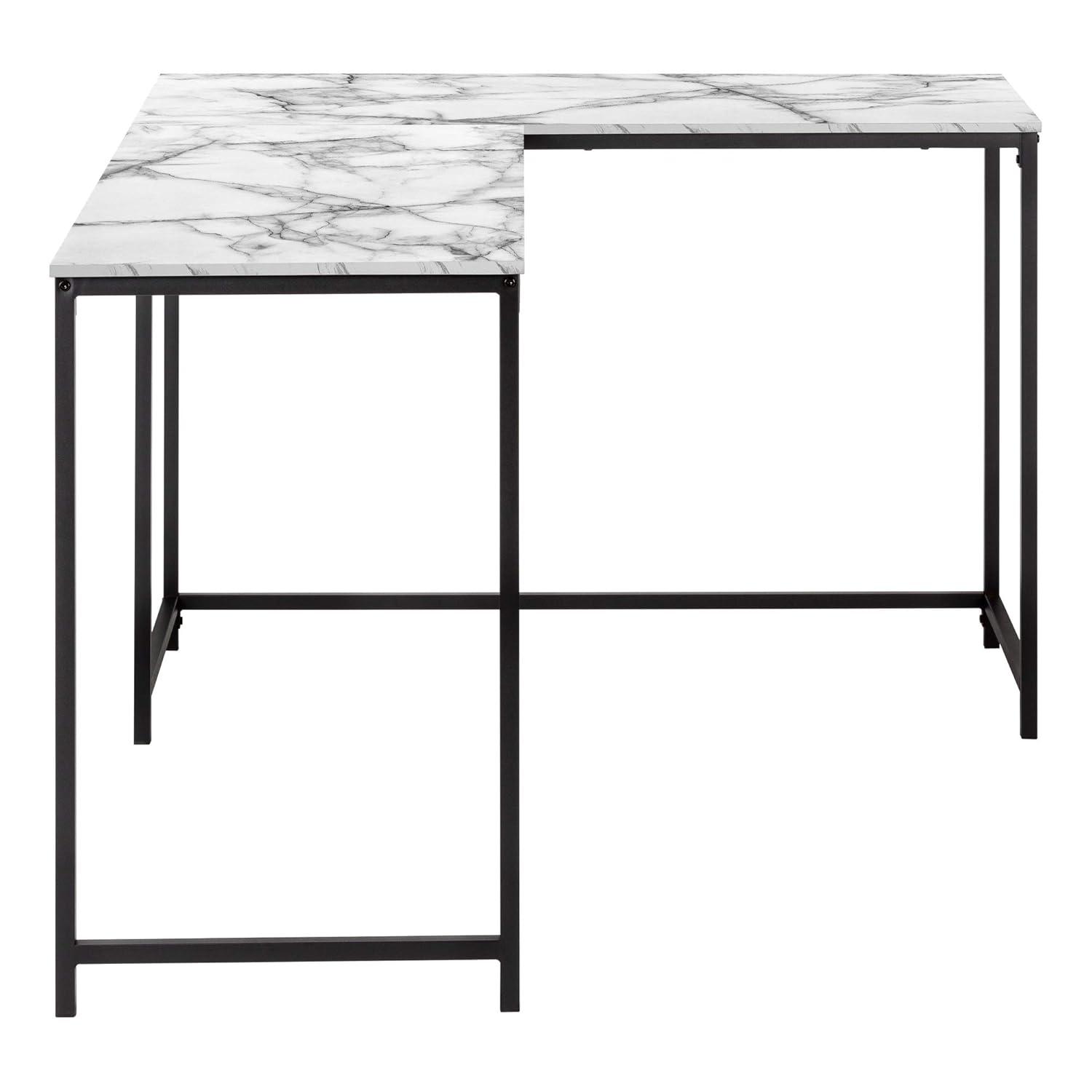Monarch Specialties Computer Desk Home Office Corner 58InchL L Shape Work Laptop Metal Laminate White Marble Look Black Contemporary Modern