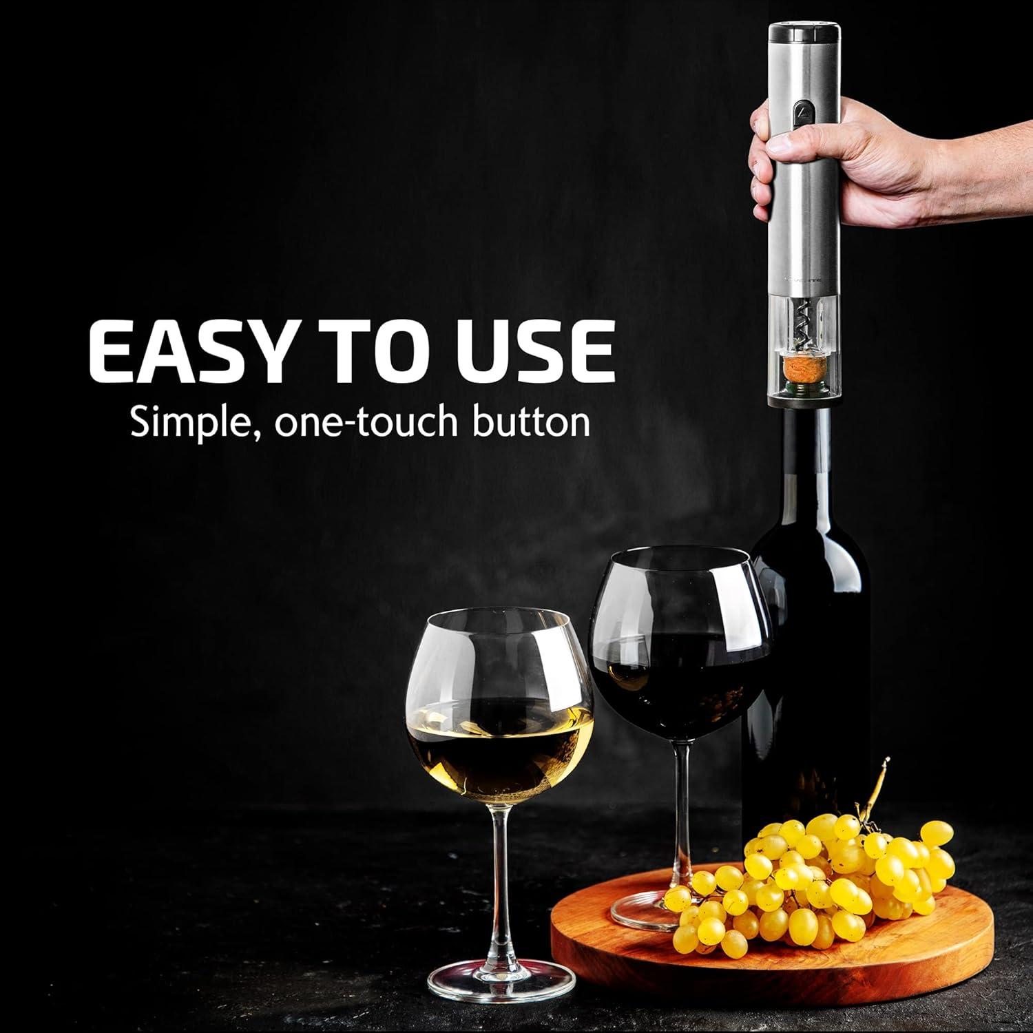 OVENTE Electric Stainless Steel Wine Bottle Opener, Foil Cutter, Perfect for Travel, Silver WO1381S