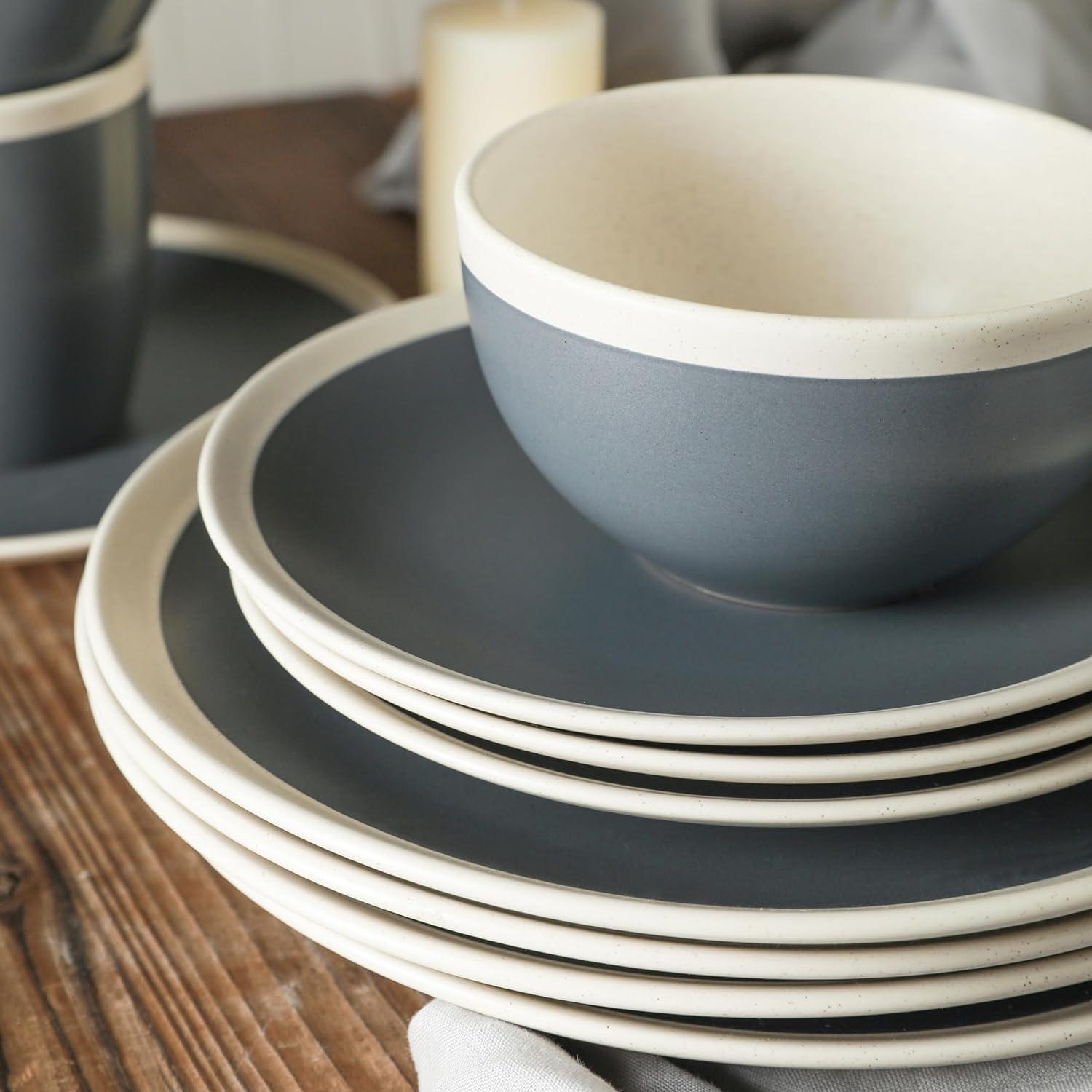 Stone Lain Serenity 16-Piece Stoneware Dinnerware Set, Service for 4, Green and Cream