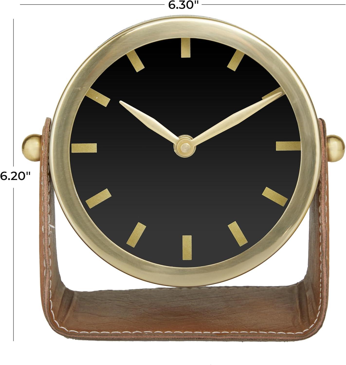 Deco 79 Stainless Steel Metal Clock with Leather Stand, 6" x 3" x 6", Gold