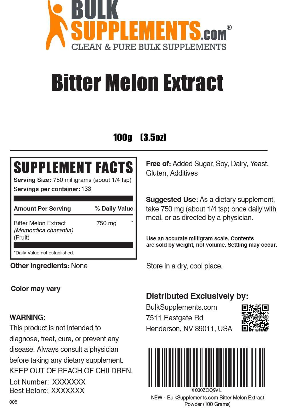 BulkSupplements Bitter Melon Extract Powder - 750mg per Serving - 100 Grams (3.5 oz) - 133 Servings