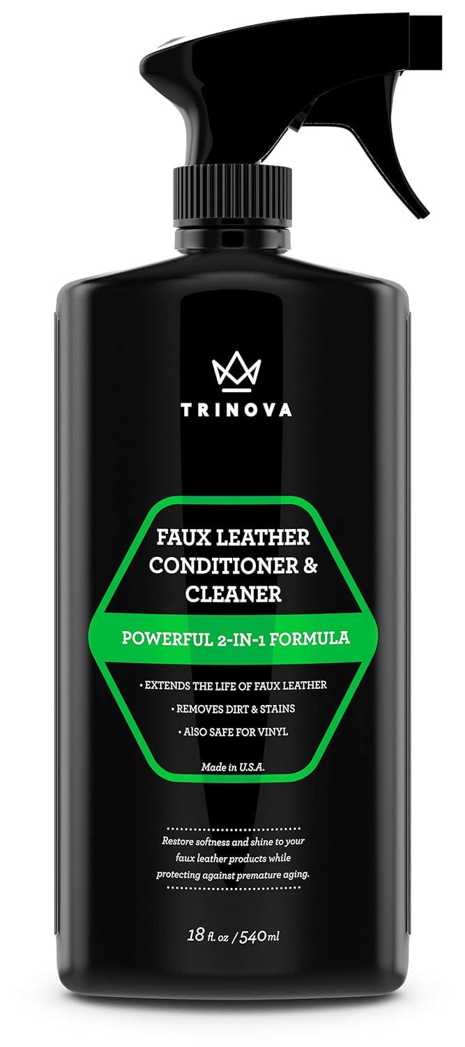 TriNova Leatherette Vinyl and Faux Leather Cleaner & Conditioner - Keep Seats, Jackets, Pleather, Handbags, Sofas, Couches, Shoes, Boots & More Looking New - 18 fl oz