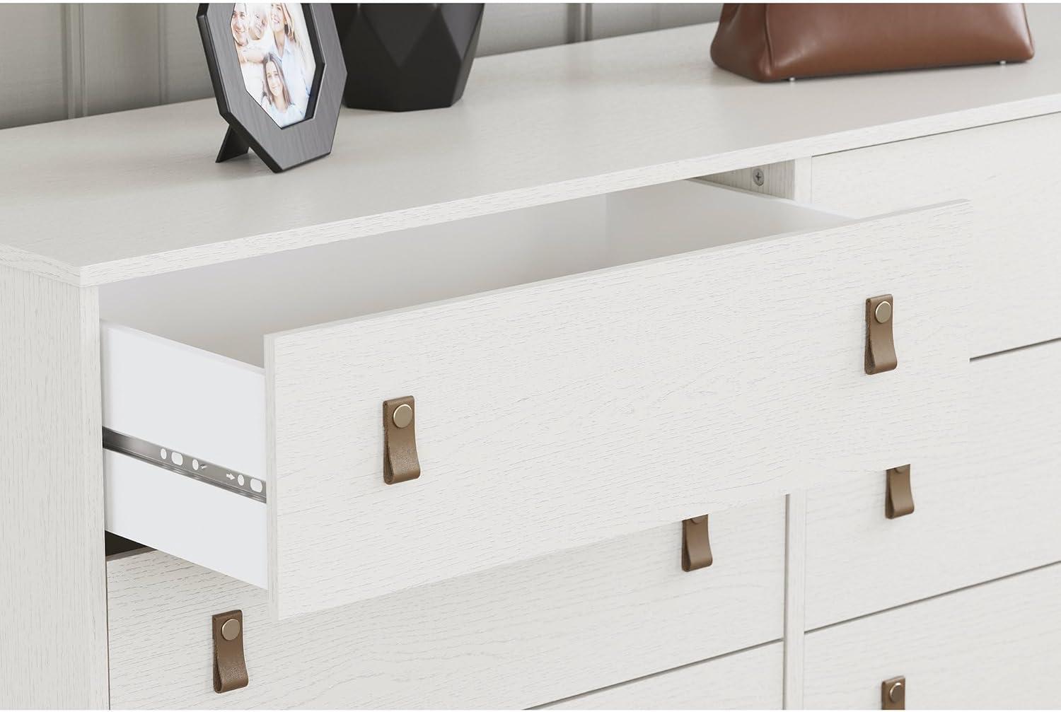 White Contemporary 6-Drawer Dresser with Faux Leather Pulls