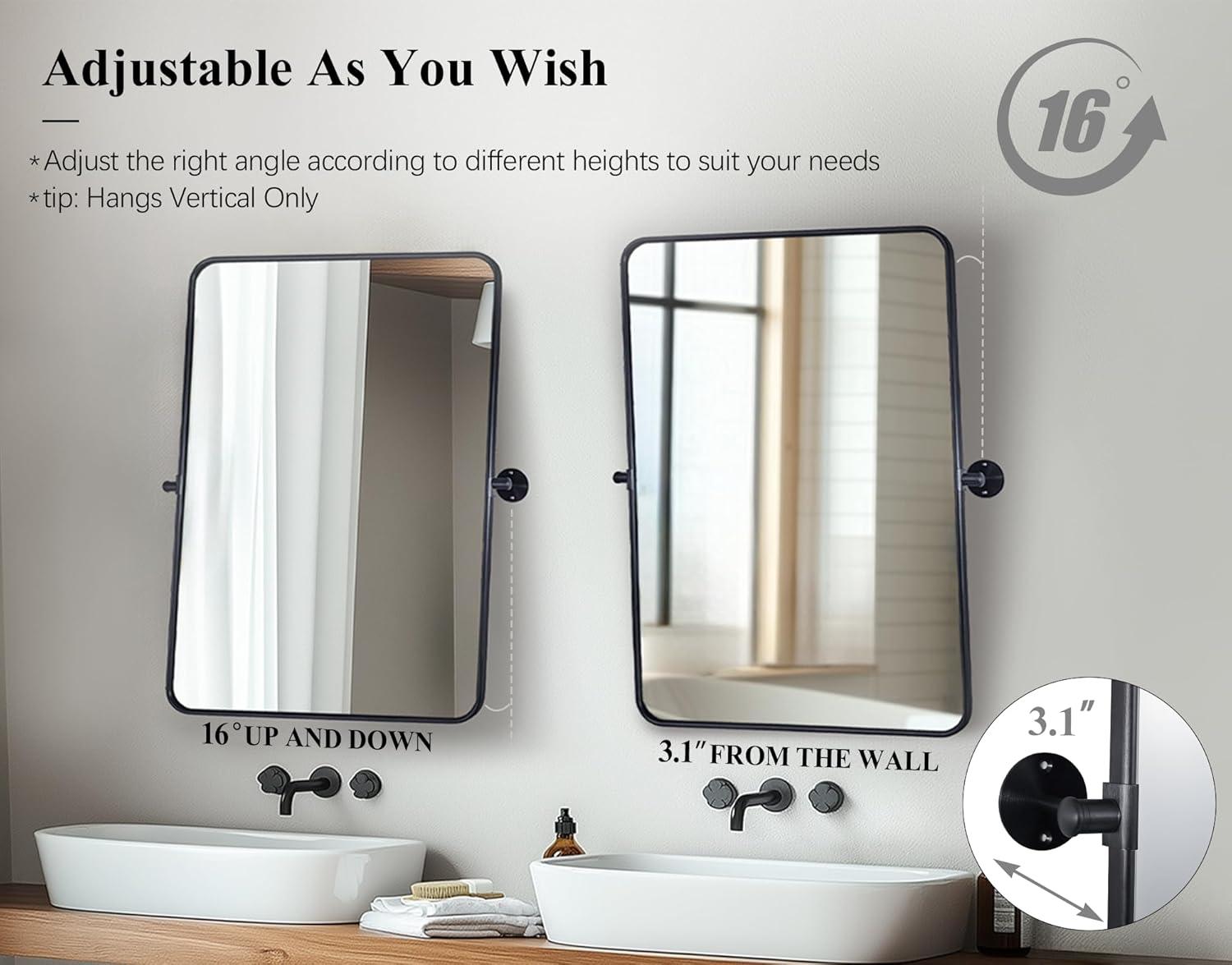 Hamilton Hills Black Metal Surrounded Round Pivot Mirror Silver Backed