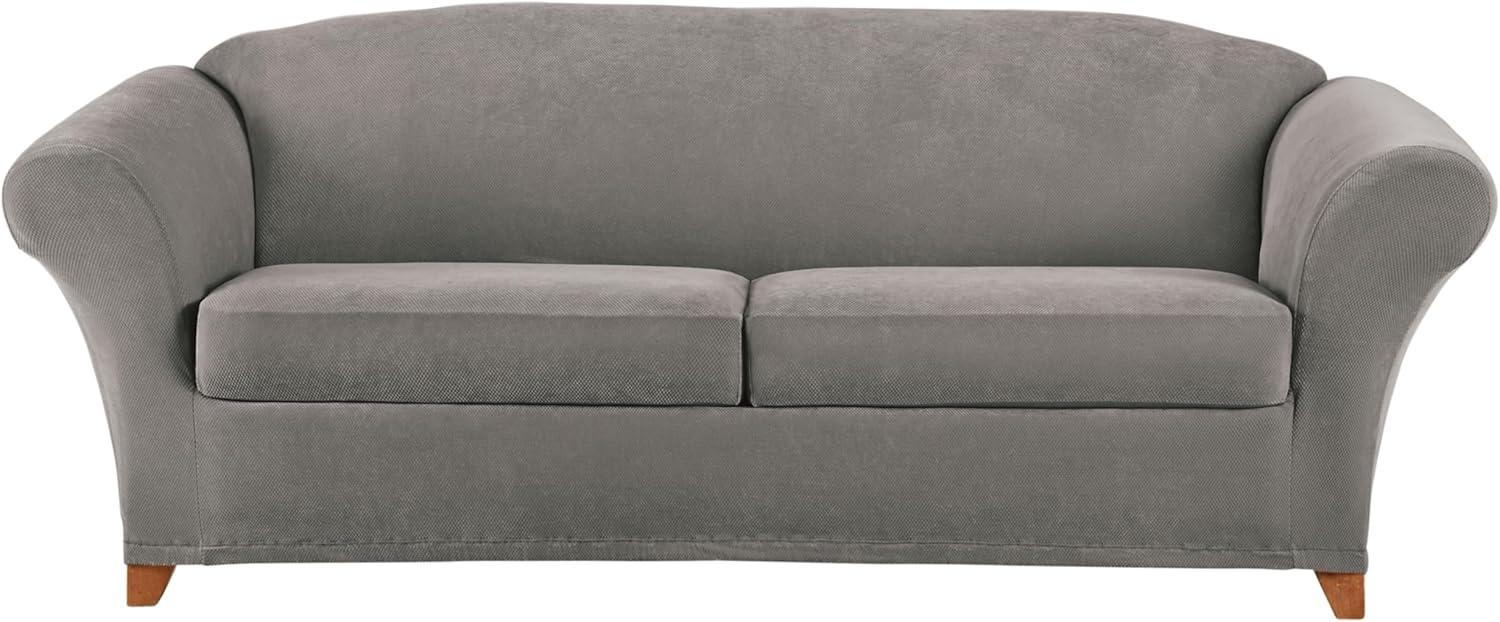 3pc Stretch Pique Sofa Slipcovers Flannel Gray - Sure Fit: Furniture Protector, Indoor Elastic Fit