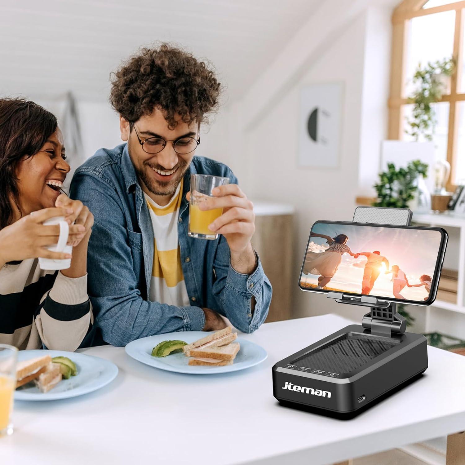 Jteman MH669 Built-in Microphone Bluetooth 5.0 Portable Speaker with Adjustable Phone Stand, Black