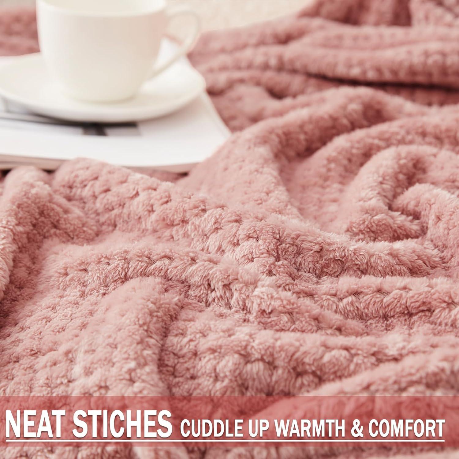 Exclusivo Mezcla Waffle Textured Extra Large Fleece Blanket, Super Soft and Warm Throw Blanket for Couch, Sofa and Bed (Dusty Pink, 50"x70")-Cozy, Fuzzy and Lightweight