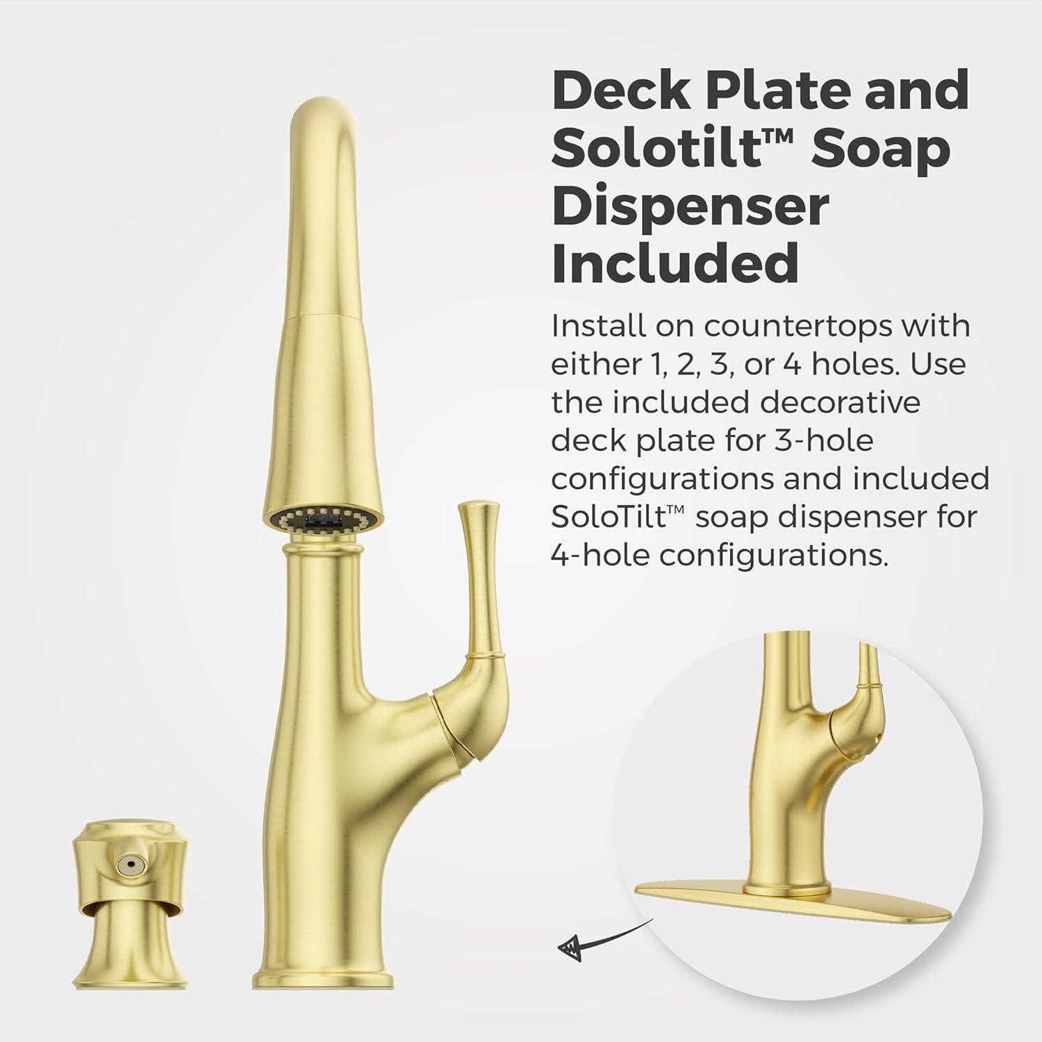 Alderwood Brushed Gold High-Arc Kitchen Faucet with Pull-Out Spray