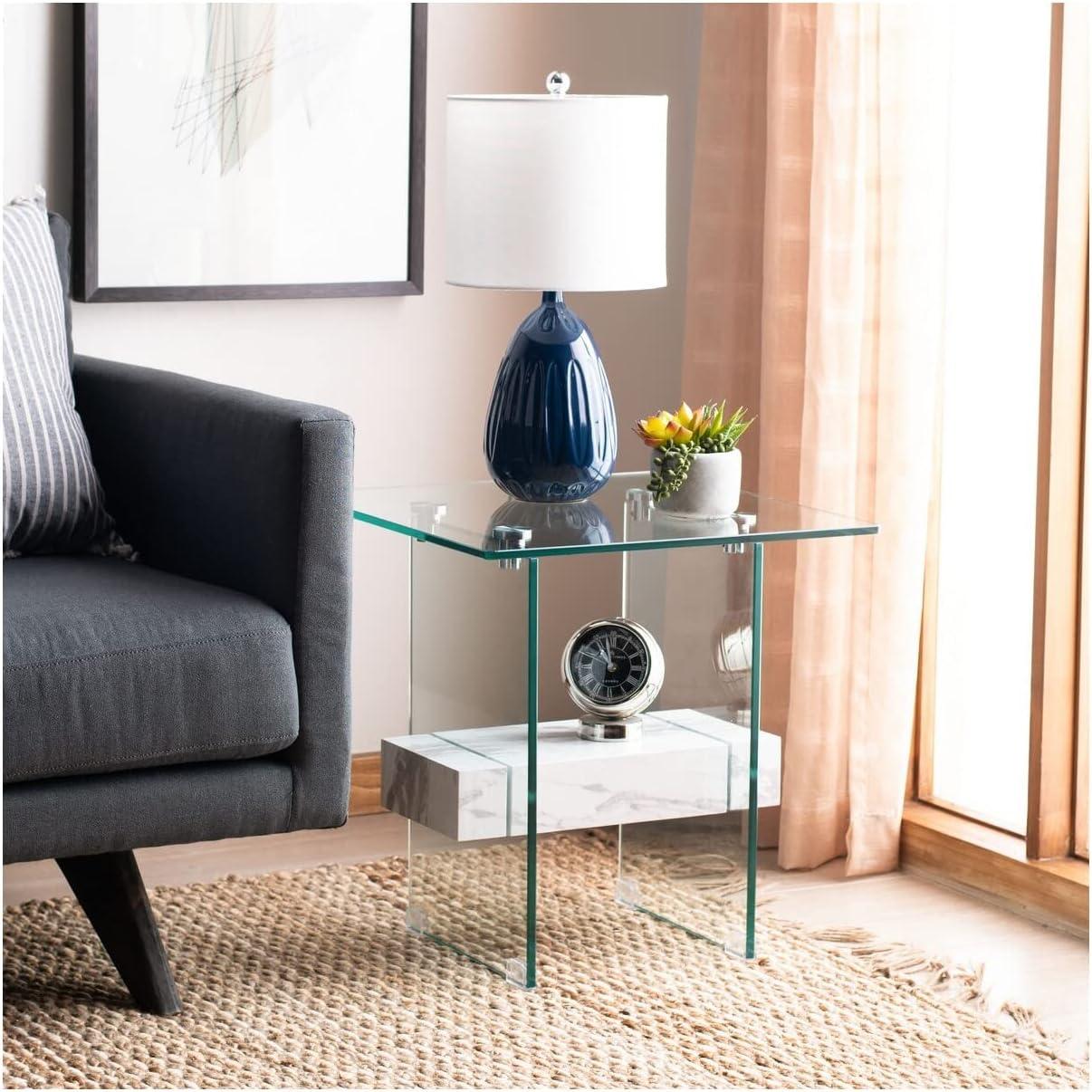 Kayley Accent Table - Glass/Faux White Marble Shelf - Safavieh.