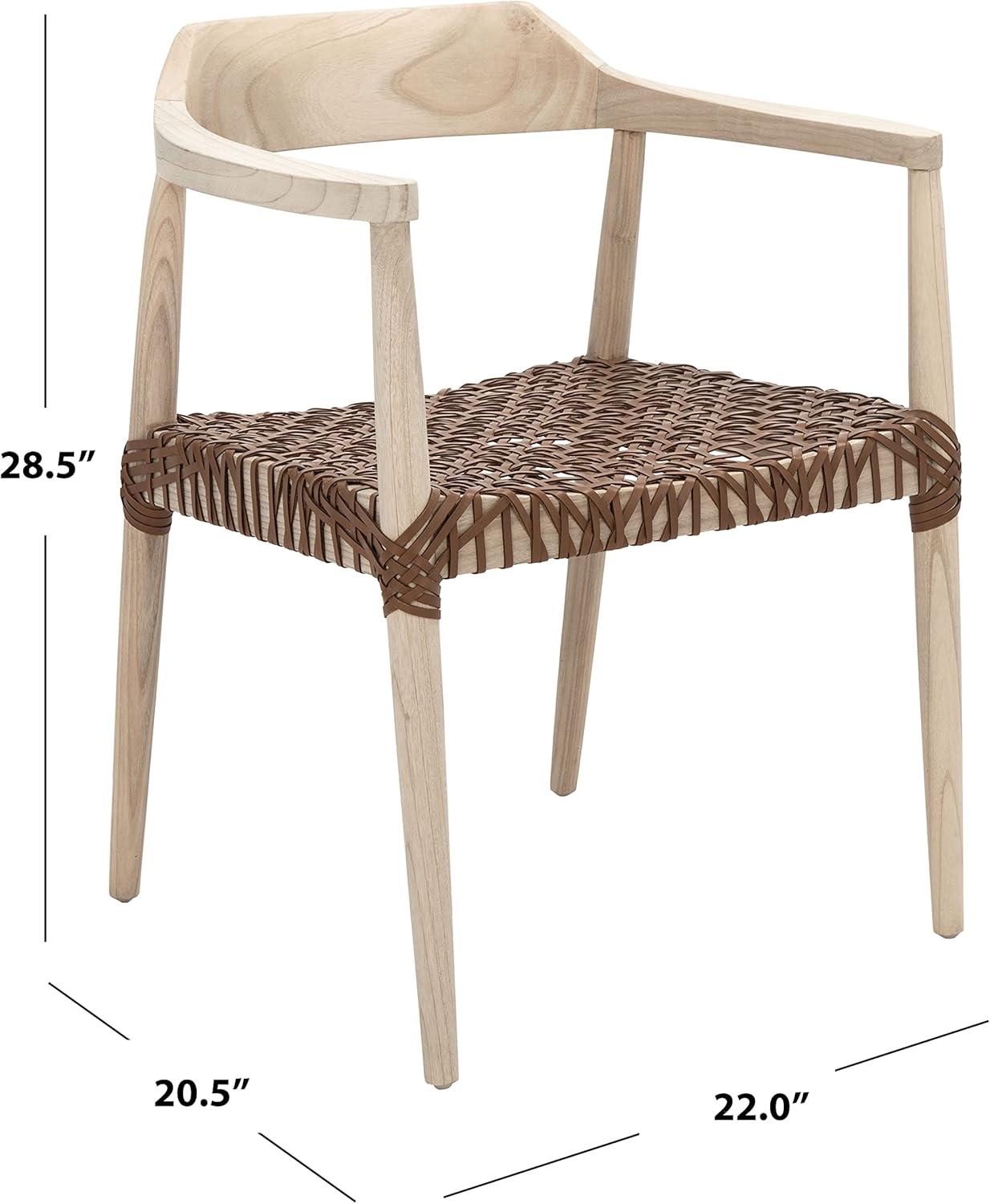 Munro Natural Sungkai Wood and Light Honey Leather Woven Accent Chair