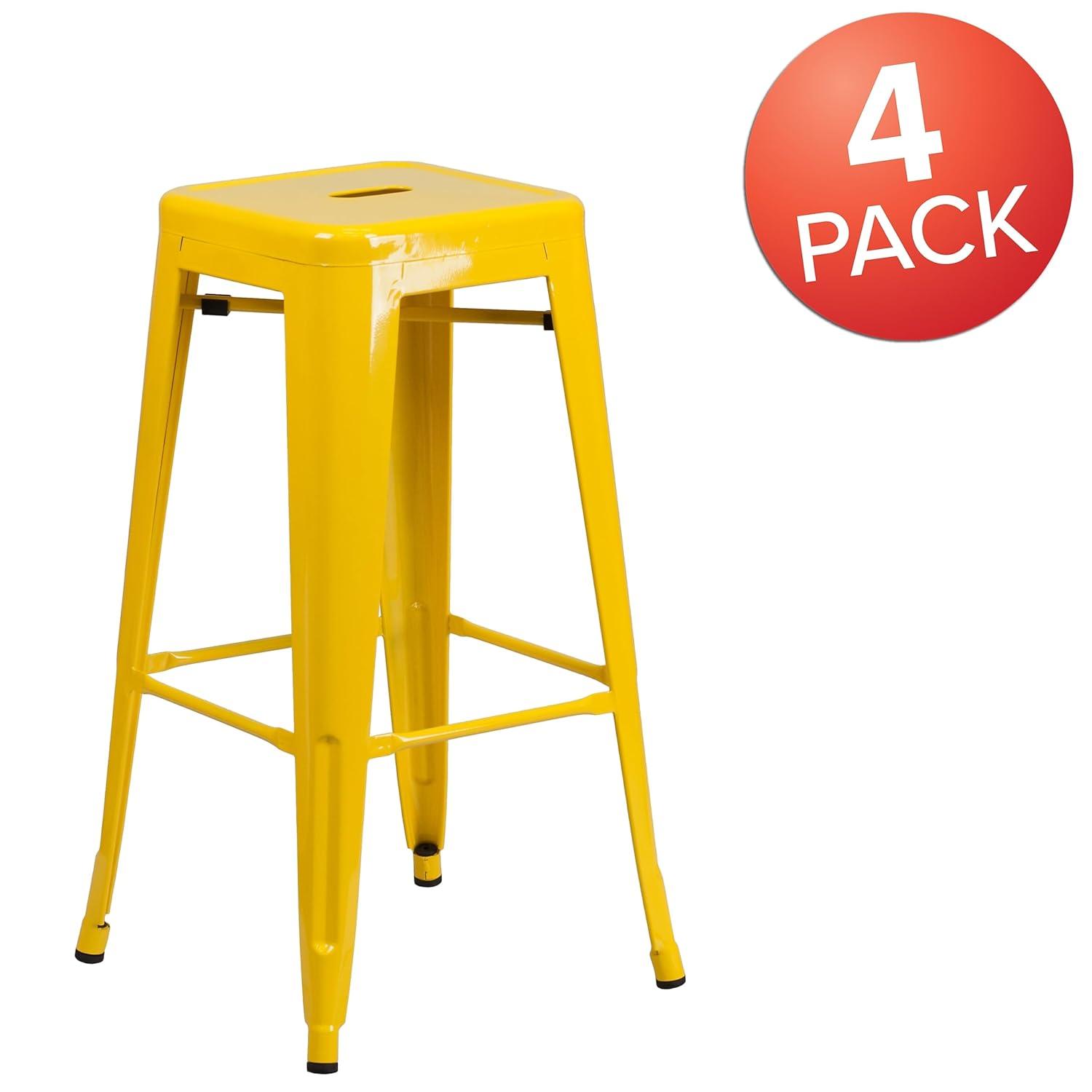 Flash Furniture Commercial Grade 30" High Backless Yellow Metal Indoor-Outdoor Barstool with Square Seat