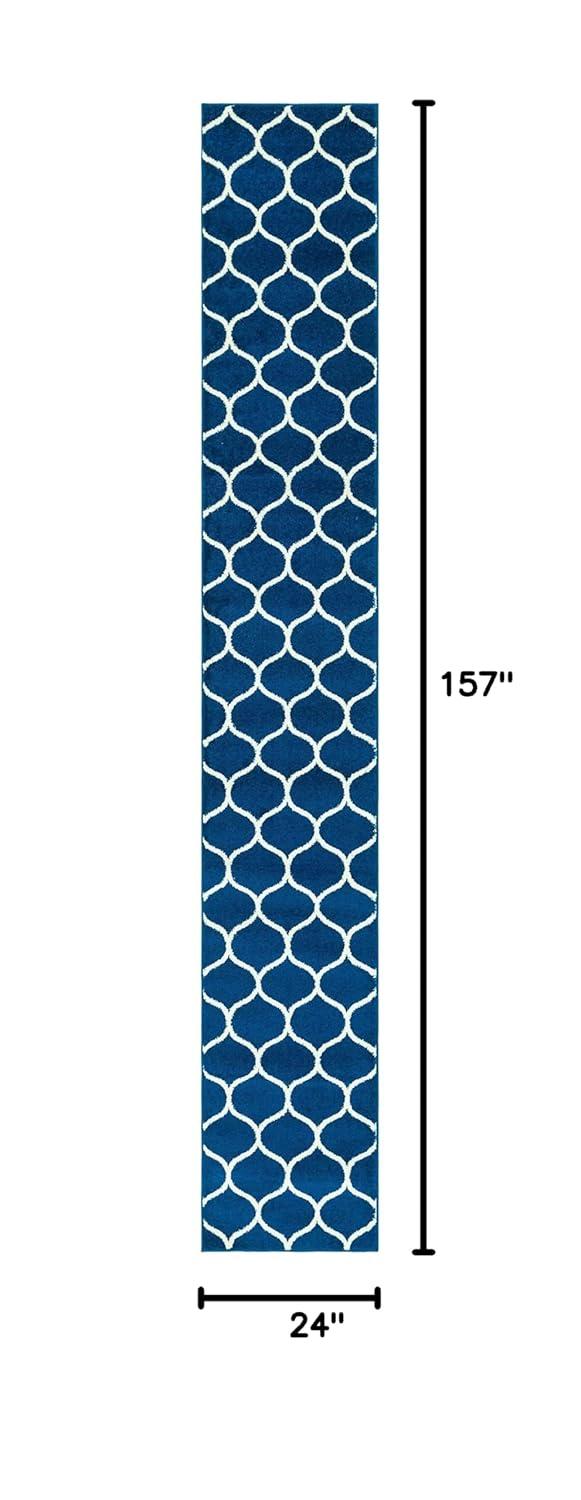 Unique Loom 2' 0 x 13' 0 Trellis Frieze Rounded Navy Blue Area Rug