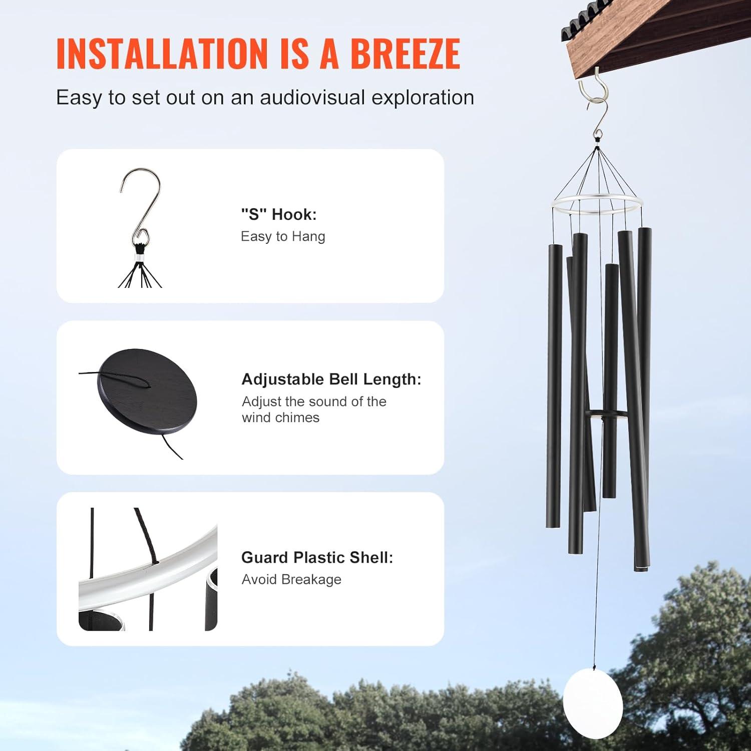 66-Inch Black Aluminum Deep Tone Memorial Wind Chimes