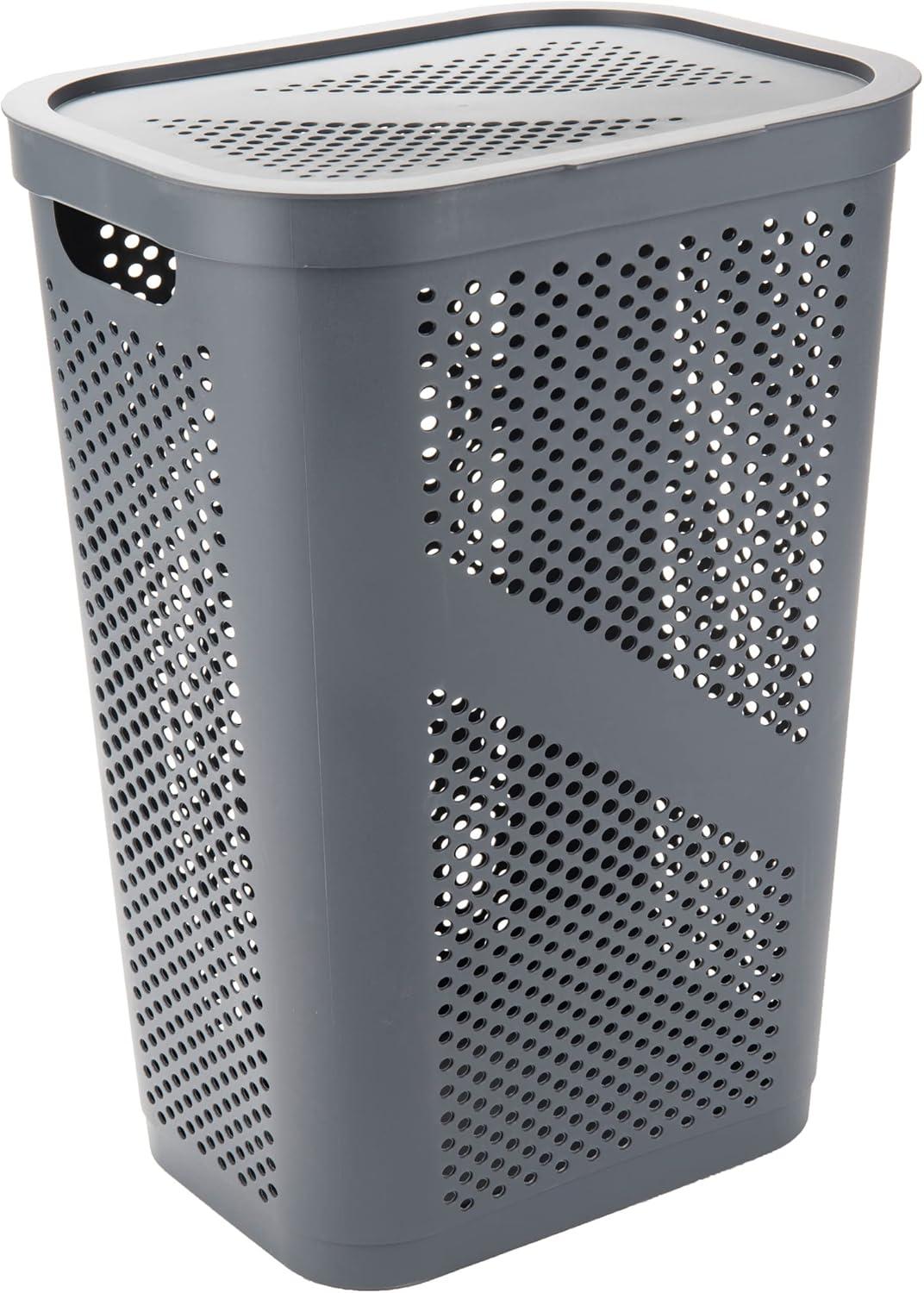 Mind Reader Perforated Plastic Hamper with Lid 60 Liter/16 Gallon