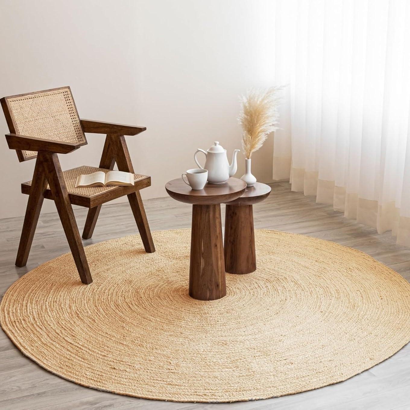 Nuloom 4 Round Rigo Jute Hand Woven Indoor Area Rug, Natural, Solid Farmhouse Design, Natural Fiber Bedroom, Living Room, Kitchen,