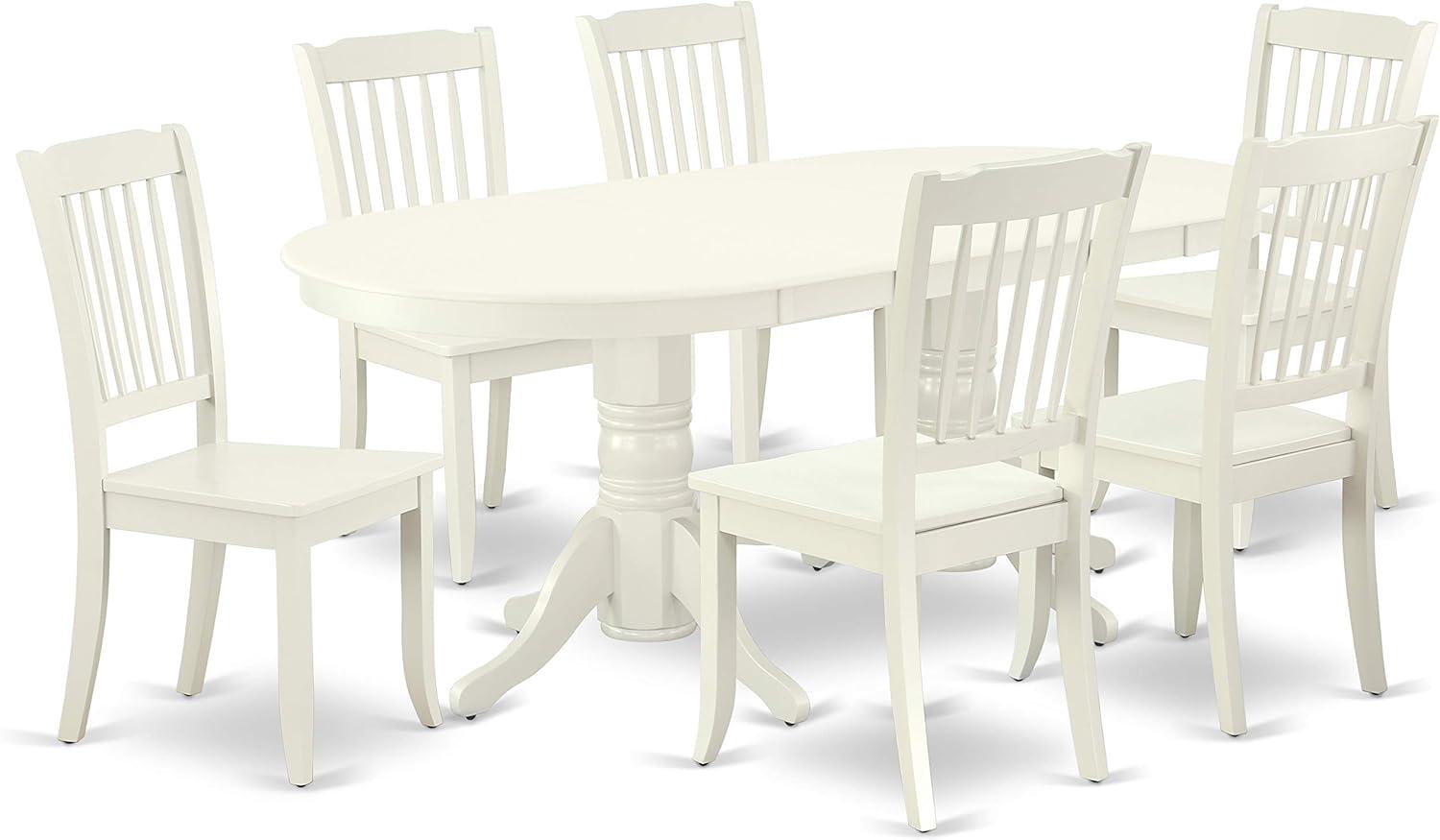 Linen White Oval Pedestal Dining Set with Self-Storage Leaf, 8 Chairs