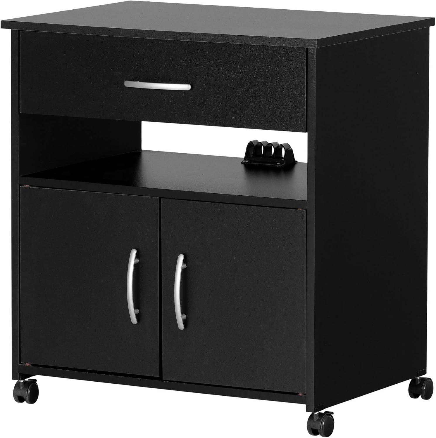 Black Laminated Particleboard Utility Cart with Storage and Wheels