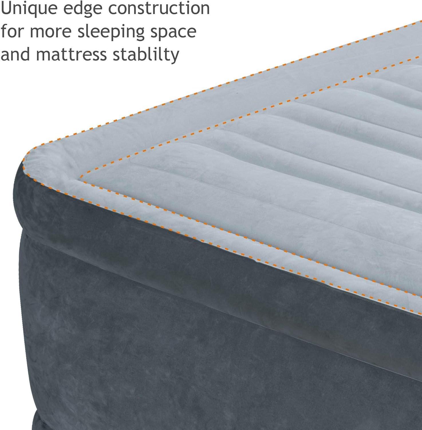 Full Gray and White Inflatable Raised Airbed with Pump