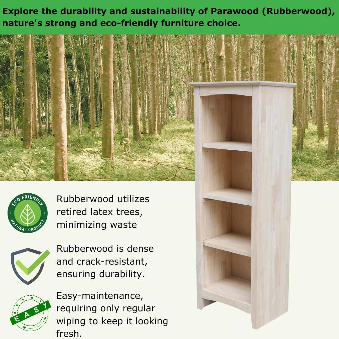 48" Shaker Bookcase Unfinished Brown - International Concepts: Solid Parawood, 3-Tier Storage