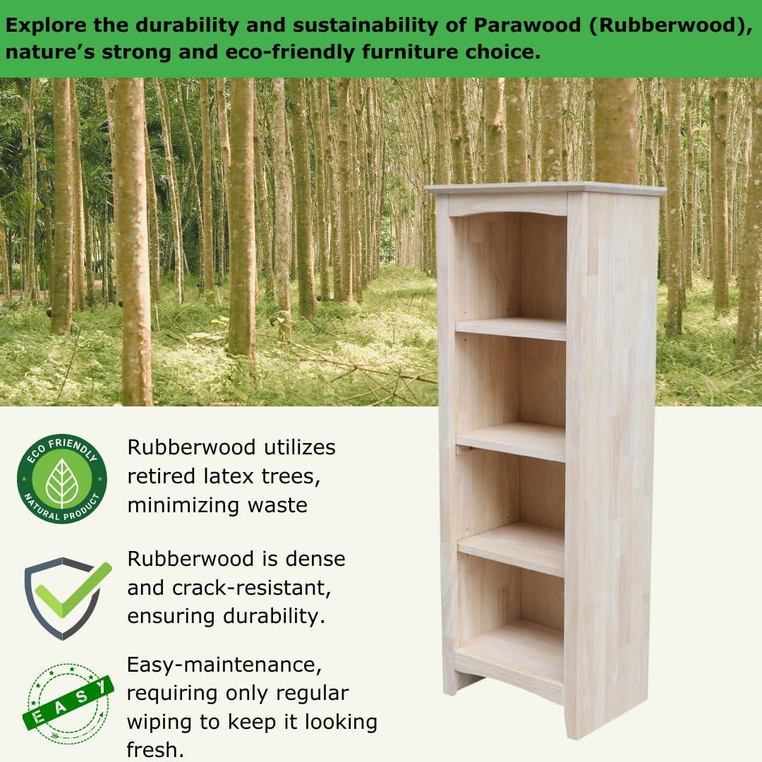 48" Shaker Bookcase Unfinished Brown - International Concepts: Solid Parawood, 3-Tier Storage