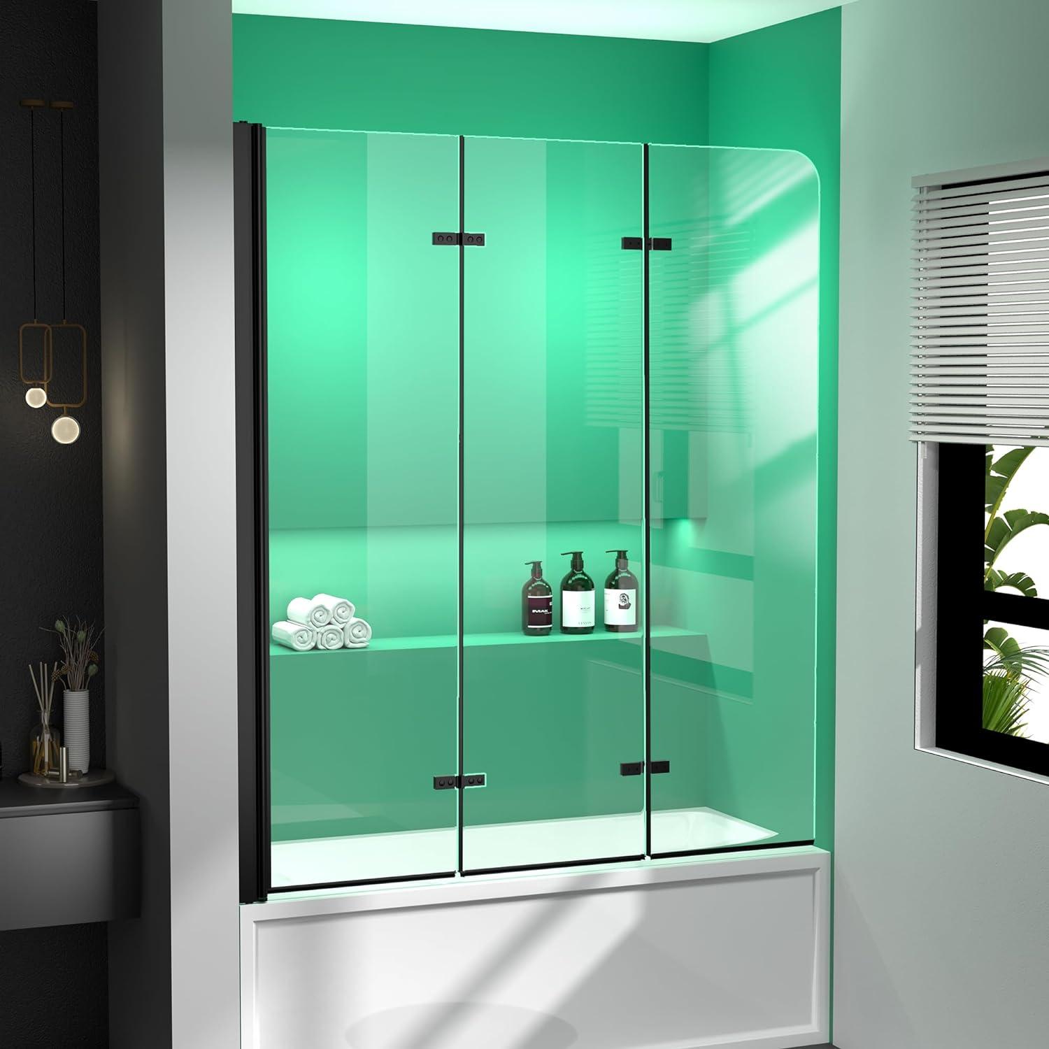 51" W X 59"h Three Plates Folding Tub Door Bathtub Screen With Clear Glass