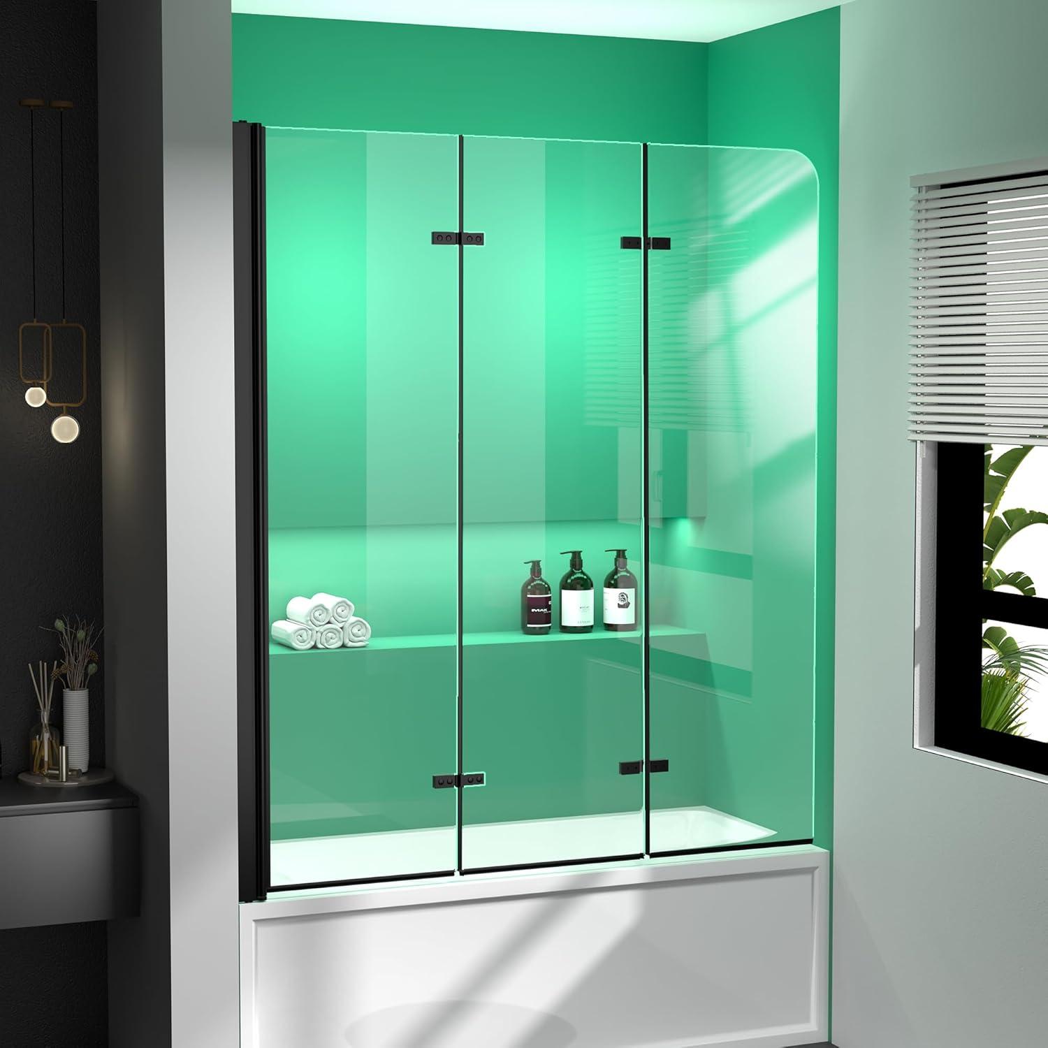 51" W X 59"h Three Plates Folding Tub Door Bathtub Screen With Clear Glass