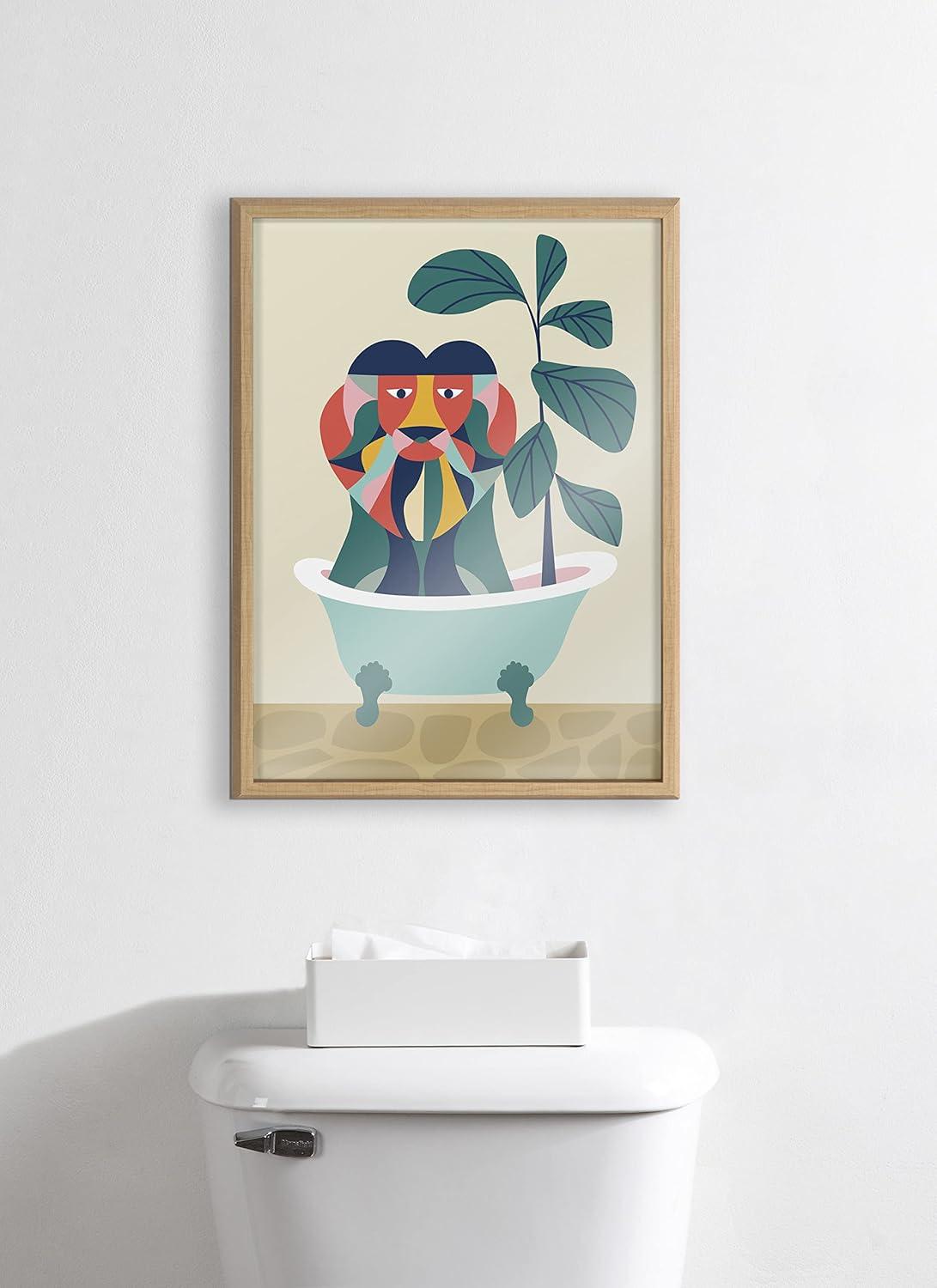 18" x 24" Blake Mid-Century Modern Lion in Bathtub Framed Art - Kate & Laurel All Things Decor: Whimsical Nursery Decor