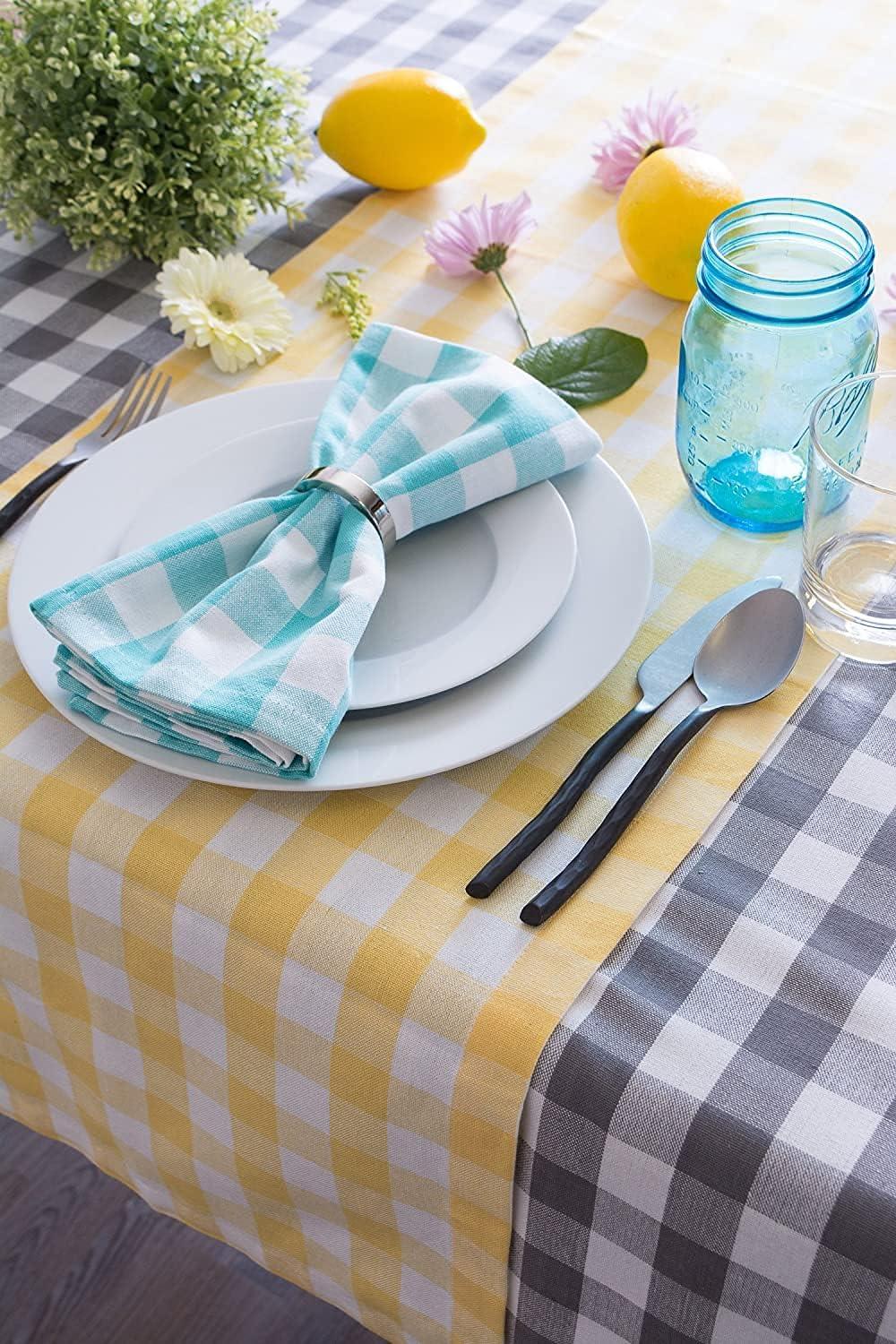 YELLOW/WHITE CHECKERS TABLE RUNNER 14x72