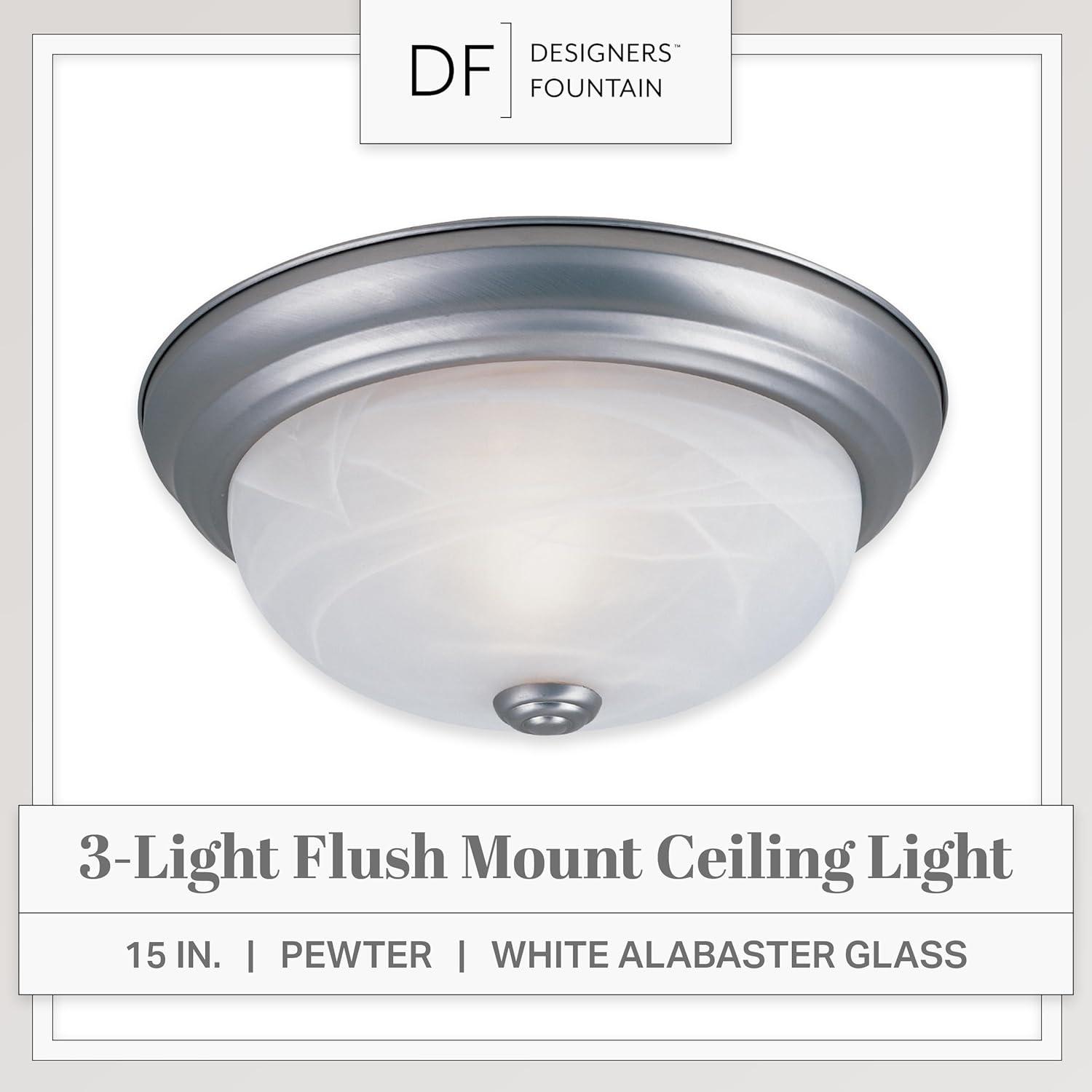 Designers Fountain 15 inch 3-Light Pewter Flush Mount Ceiling Light, 1257L-PW-AL